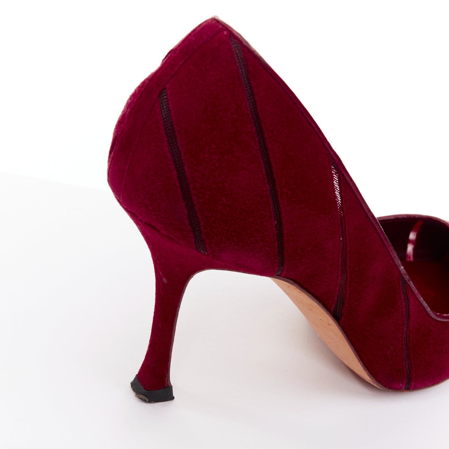 Manolo Blahnik MANOLO BLAHNIK Nadira red suede diagonal cut out mesh pumps EU37 Size US 7 / IT 37 - 8 Thumbnail
