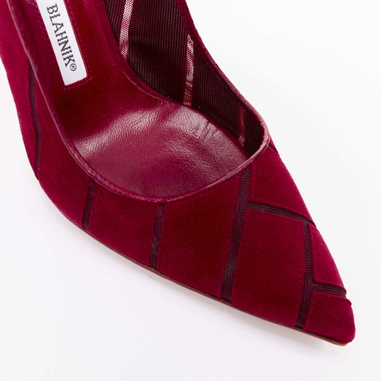 Manolo Blahnik MANOLO BLAHNIK Nadira red suede diagonal cut out mesh pumps EU37 Size US 7 / IT 37 - 7 Thumbnail