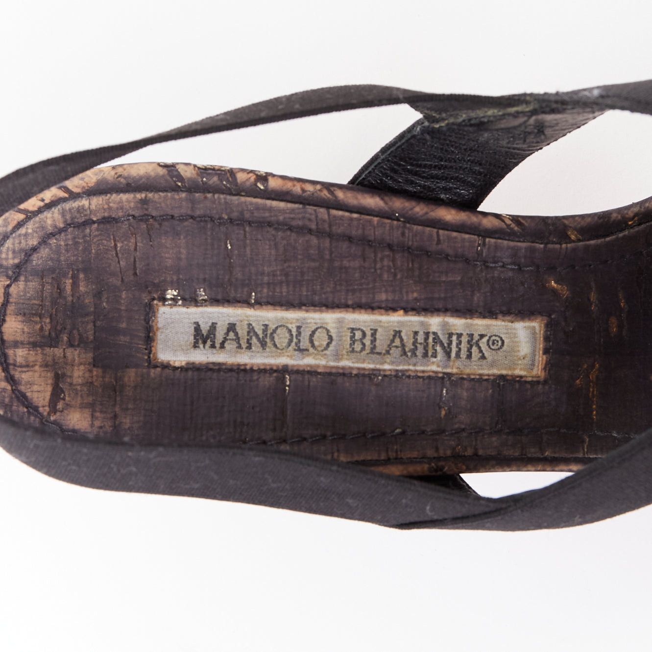 Manolo Blahnik MANOLO BLAHNIK black elastic strap cork sole spool mid sandals EU37 Size US 7 / IT 37 - 9 Thumbnail