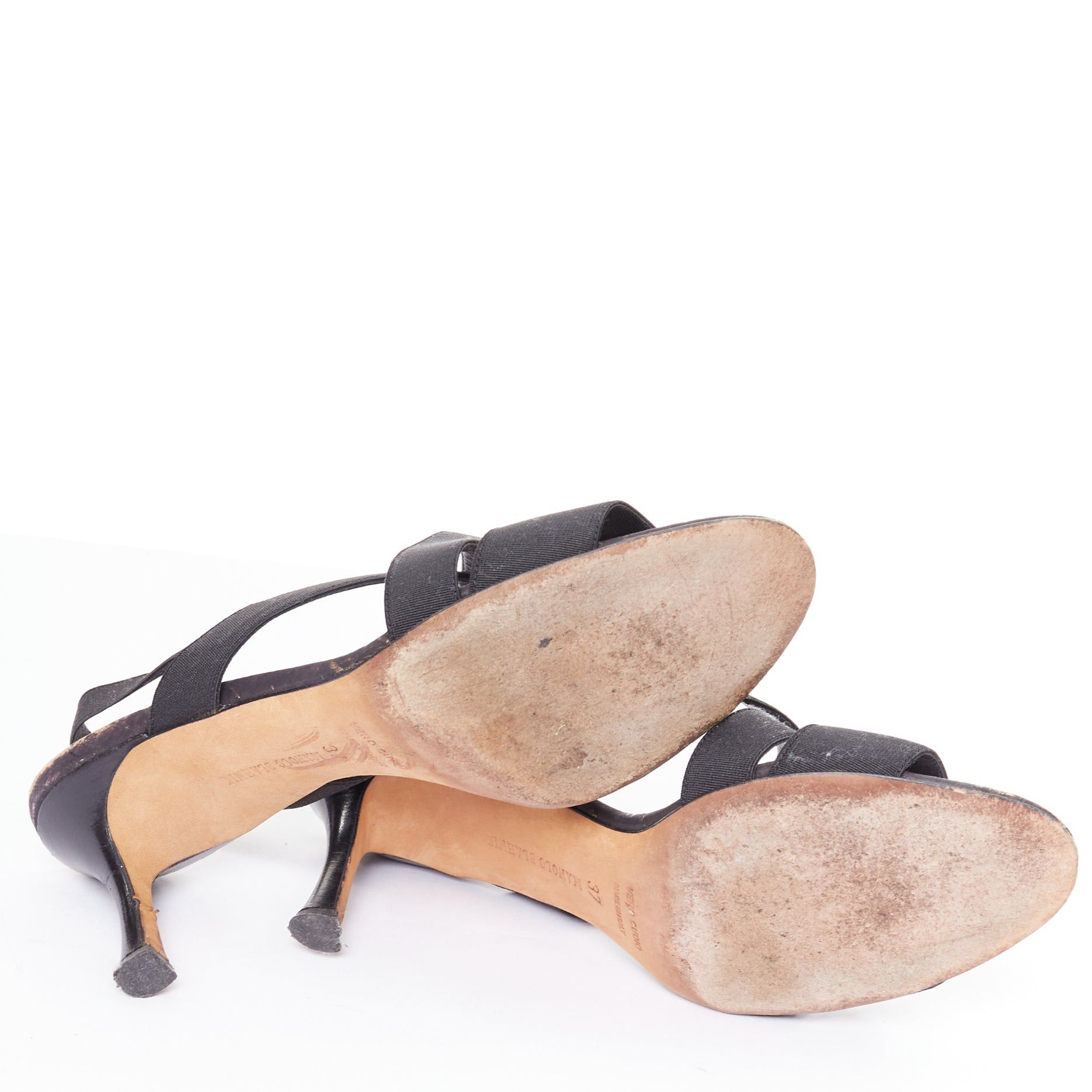 Manolo Blahnik MANOLO BLAHNIK black elastic strap cork sole spool mid sandals EU37 Size US 7 / IT 37 - 11 Thumbnail