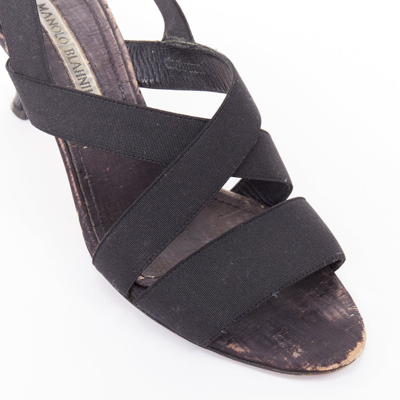 Manolo Blahnik MANOLO BLAHNIK black elastic strap cork sole spool mid sandals EU37 Size US 7 / IT 37 - 7 Thumbnail