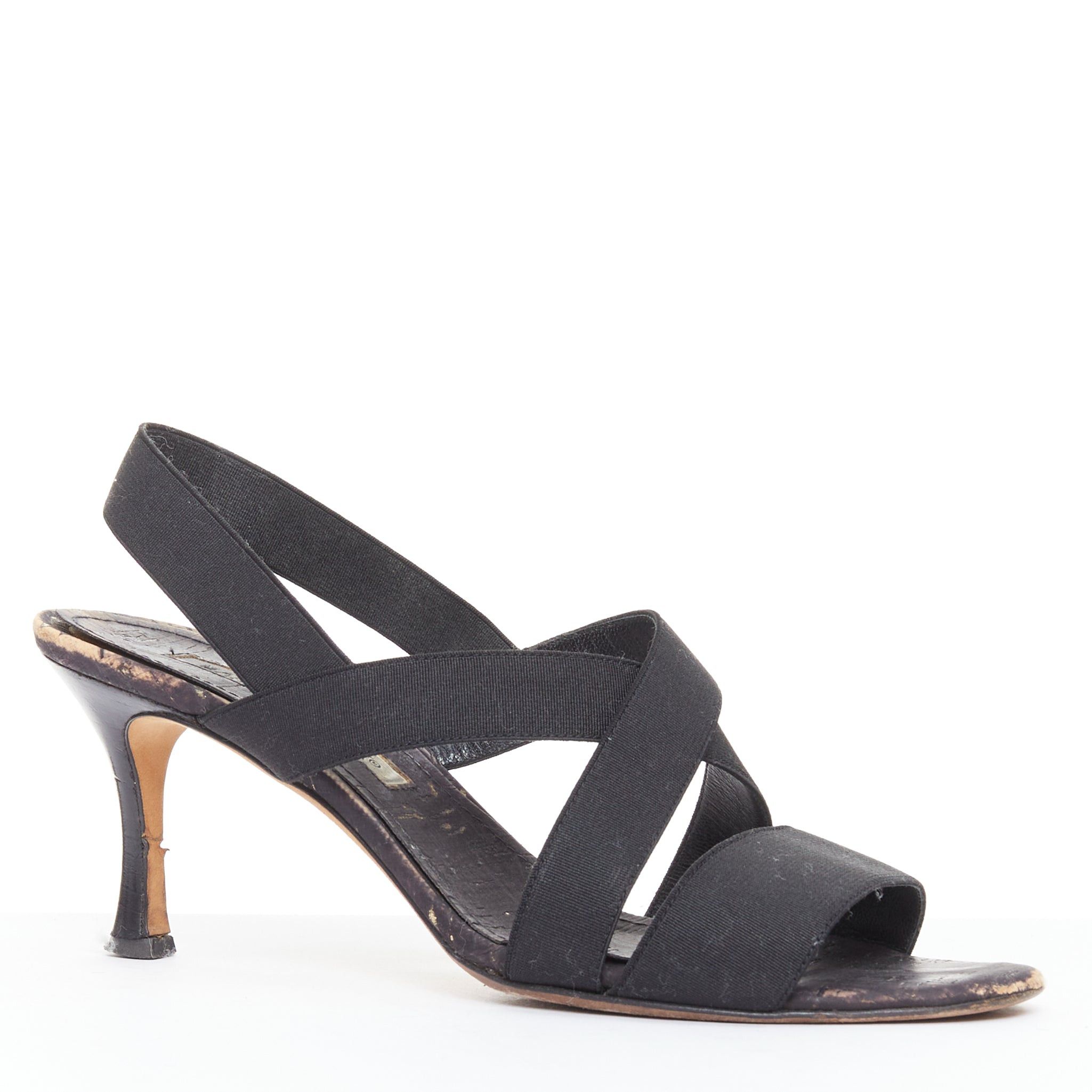Manolo Blahnik MANOLO BLAHNIK black elastic strap cork sole spool mid sandals EU37 Size US 7 / IT 37 - 2 Thumbnail