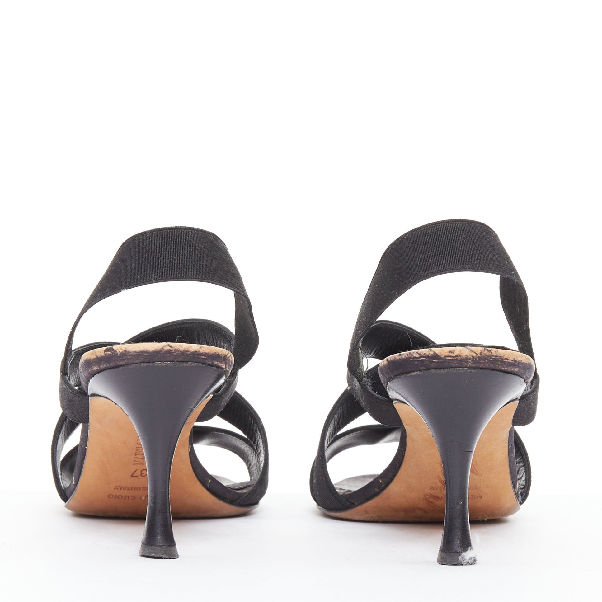Manolo Blahnik MANOLO BLAHNIK black elastic strap cork sole spool mid sandals EU37 Size US 7 / IT 37 - 5 Thumbnail