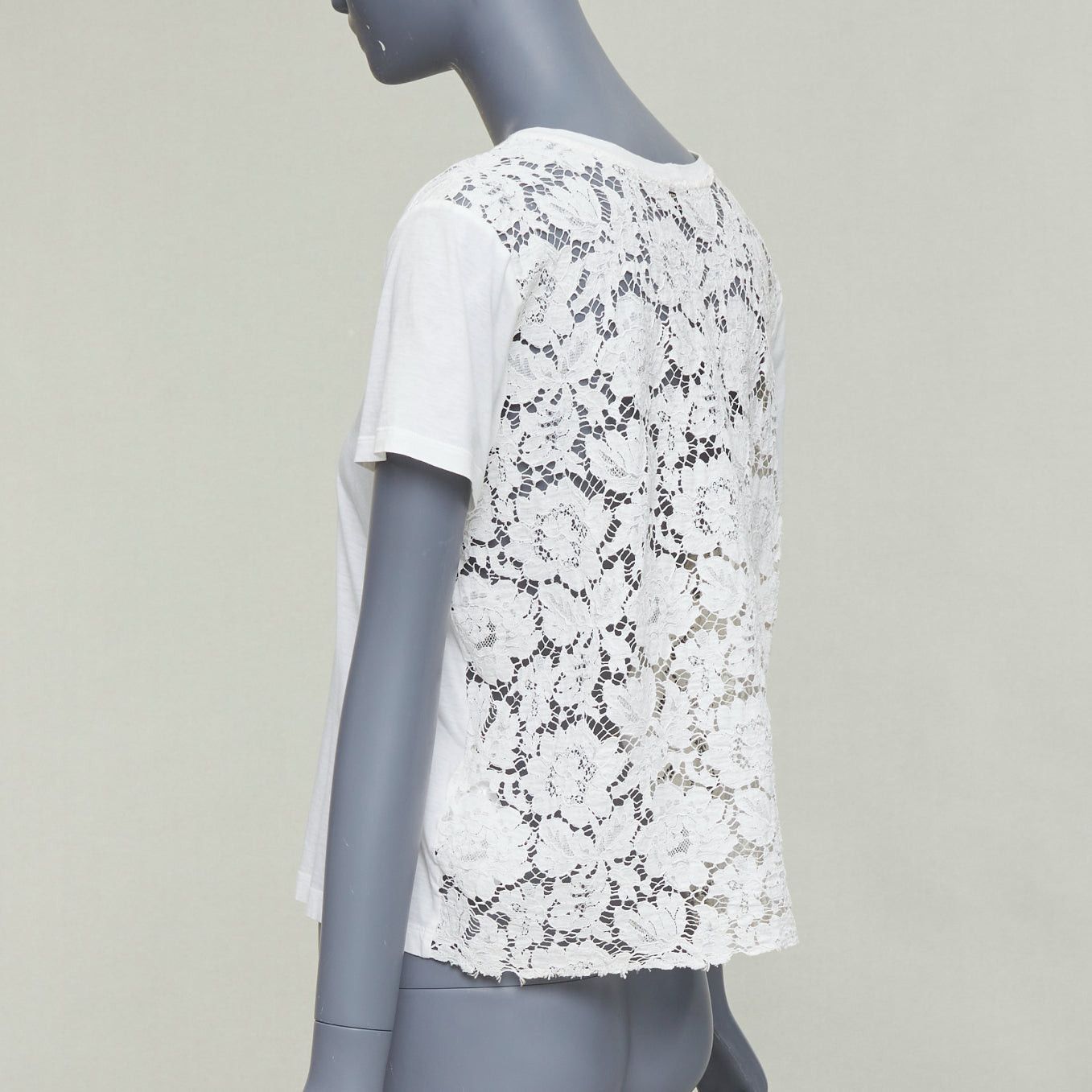 Valentino VALENTINO cream cotton intricate lace back sheer hi low tshirt S Size S / US 4 / IT 40 - 6 Thumbnail