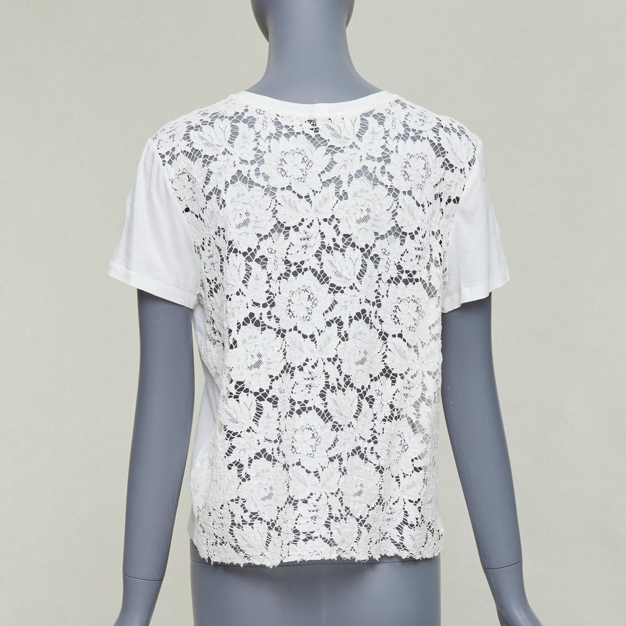 Valentino VALENTINO cream cotton intricate lace back sheer hi low tshirt S Size S / US 4 / IT 40 - 5 Thumbnail