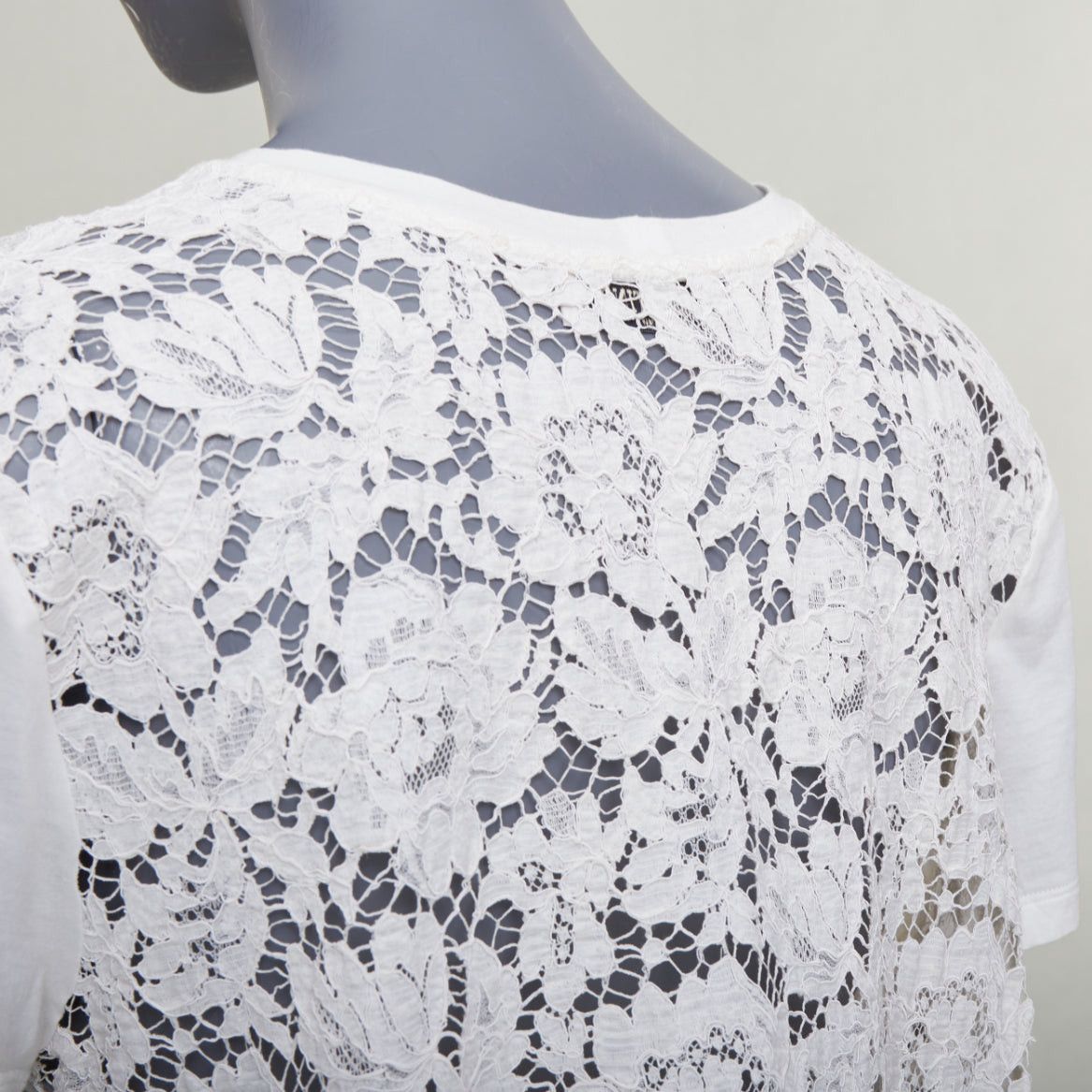 Valentino VALENTINO cream cotton intricate lace back sheer hi low tshirt S Size S / US 4 / IT 40 - 2 Thumbnail