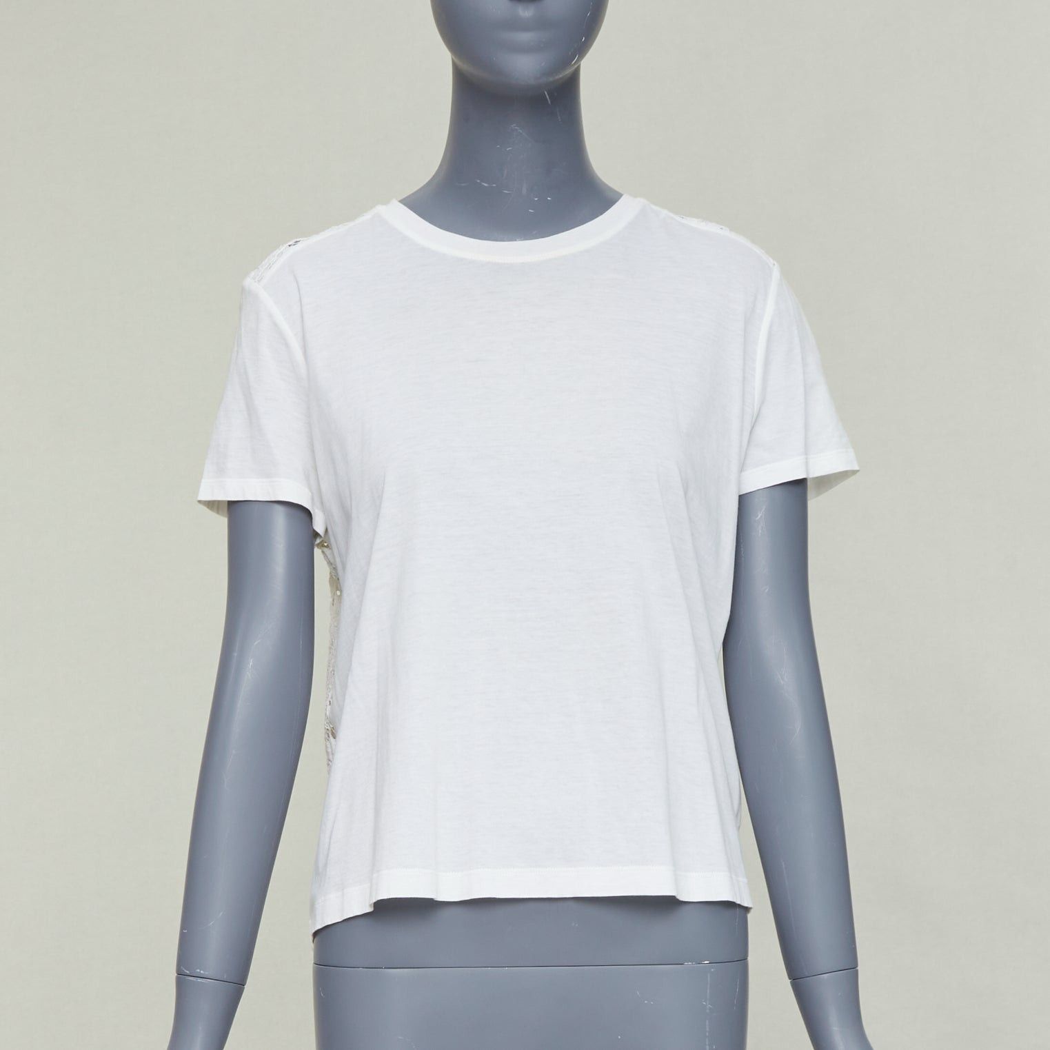 Valentino VALENTINO cream cotton intricate lace back sheer hi low tshirt S Size S / US 4 / IT 40 - 3 Thumbnail