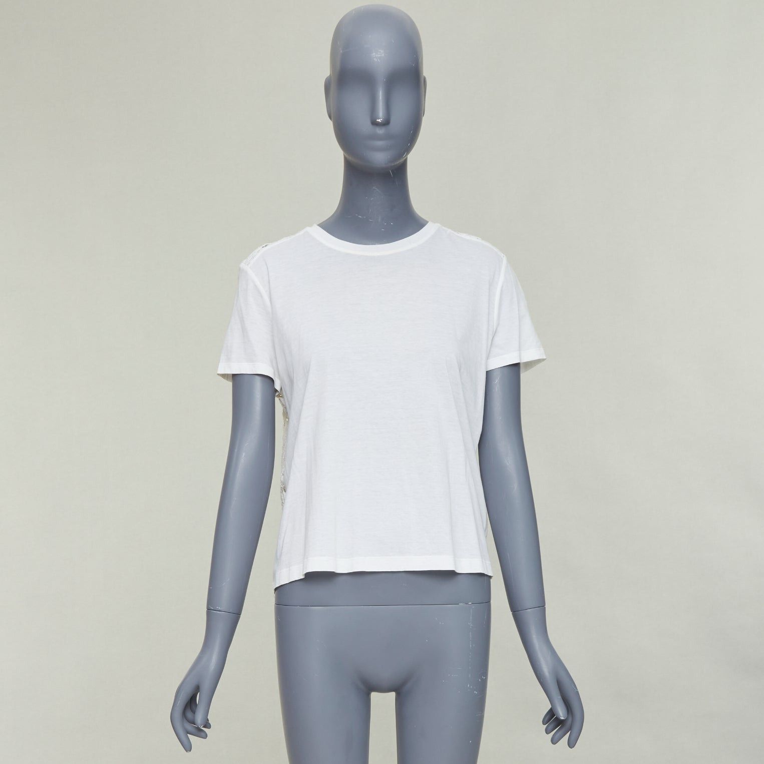 Valentino VALENTINO cream cotton intricate lace back sheer hi low tshirt S Size S / US 4 / IT 40 - 9 Thumbnail