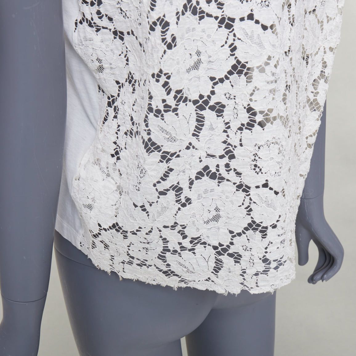 Valentino VALENTINO cream cotton intricate lace back sheer hi low tshirt S Size S / US 4 / IT 40 - 7 Thumbnail