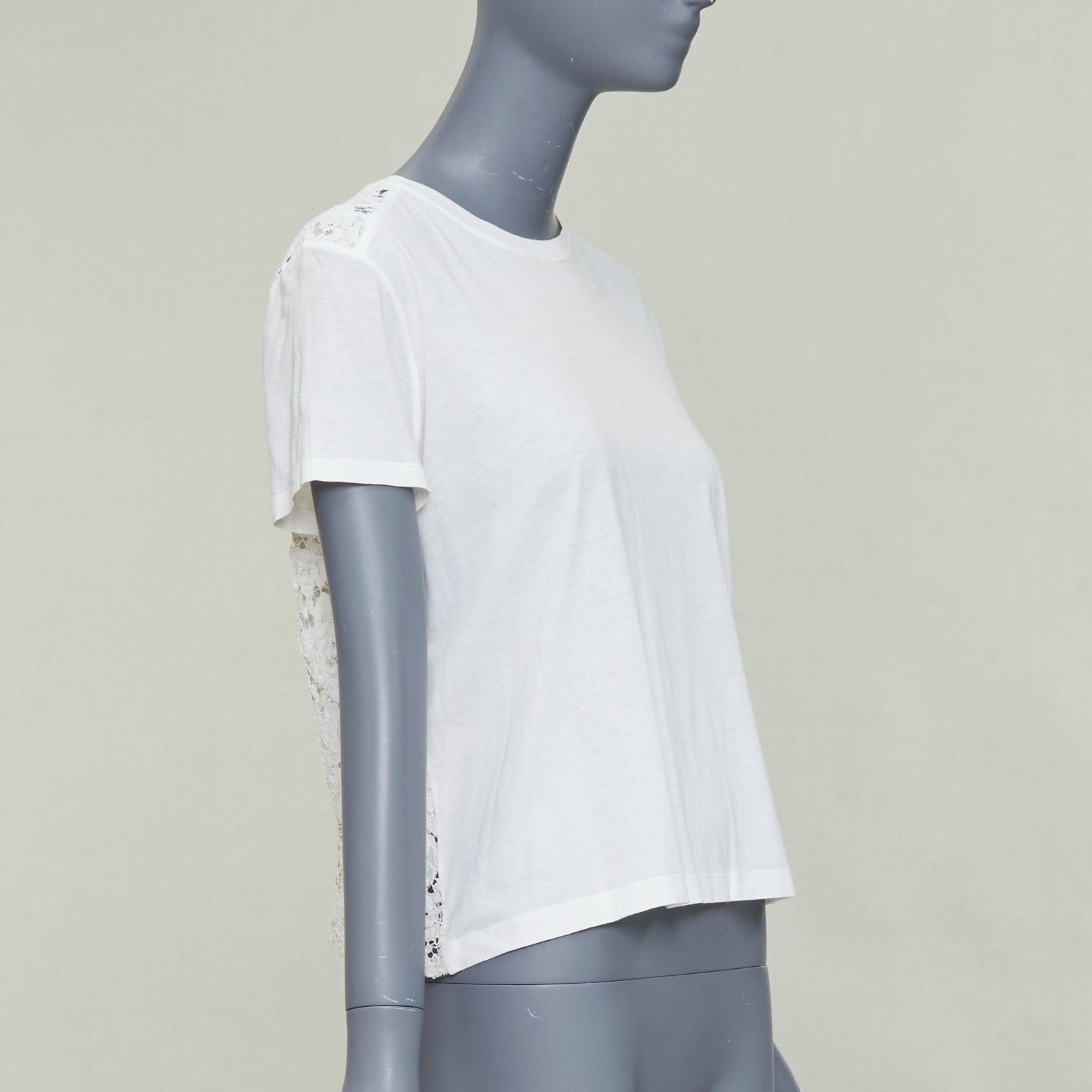 Valentino VALENTINO cream cotton intricate lace back sheer hi low tshirt S Size S / US 4 / IT 40 - 4 Thumbnail