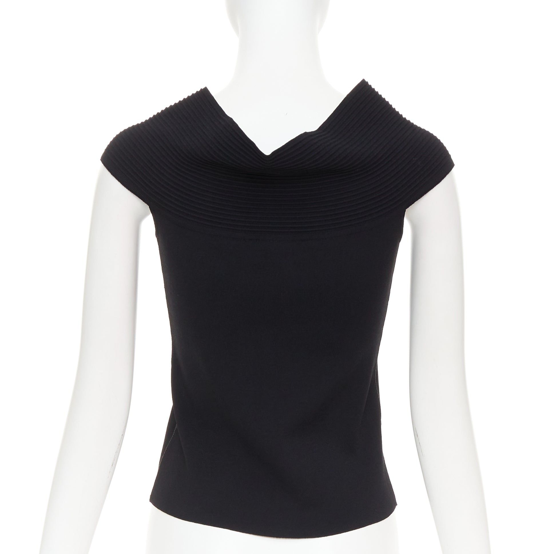 Oscar De La Renta OSCAR DE LA RENTA R10 black viscose blend cowl neck short top S Size S / US 4 / IT 40 - 5 Thumbnail