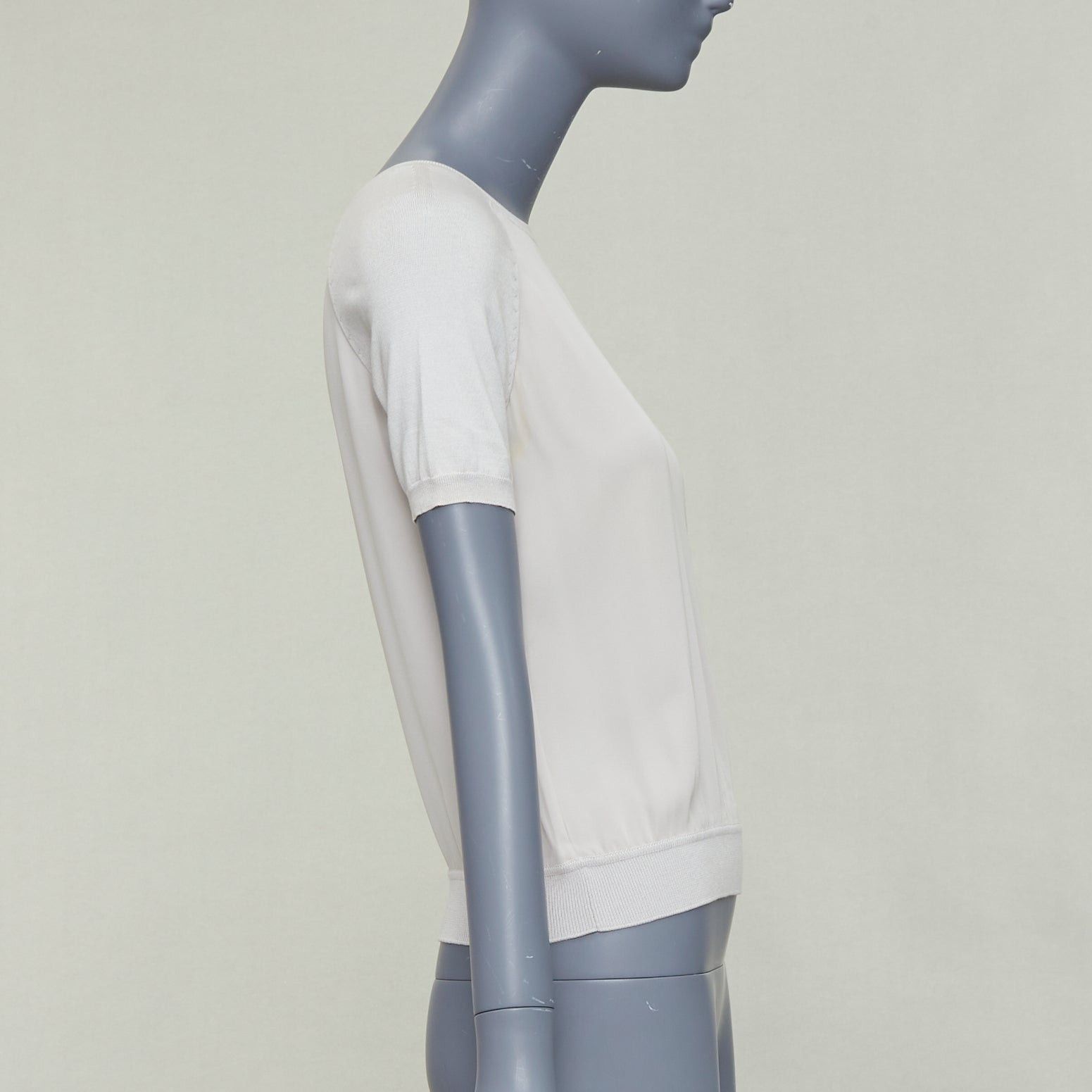 Loro Piana LORO PIANA grey silk bi fabric raglan short sleeve logo charm top IT38 XS Size XS / US 0-2 / IT 36-38 - 4 Thumbnail