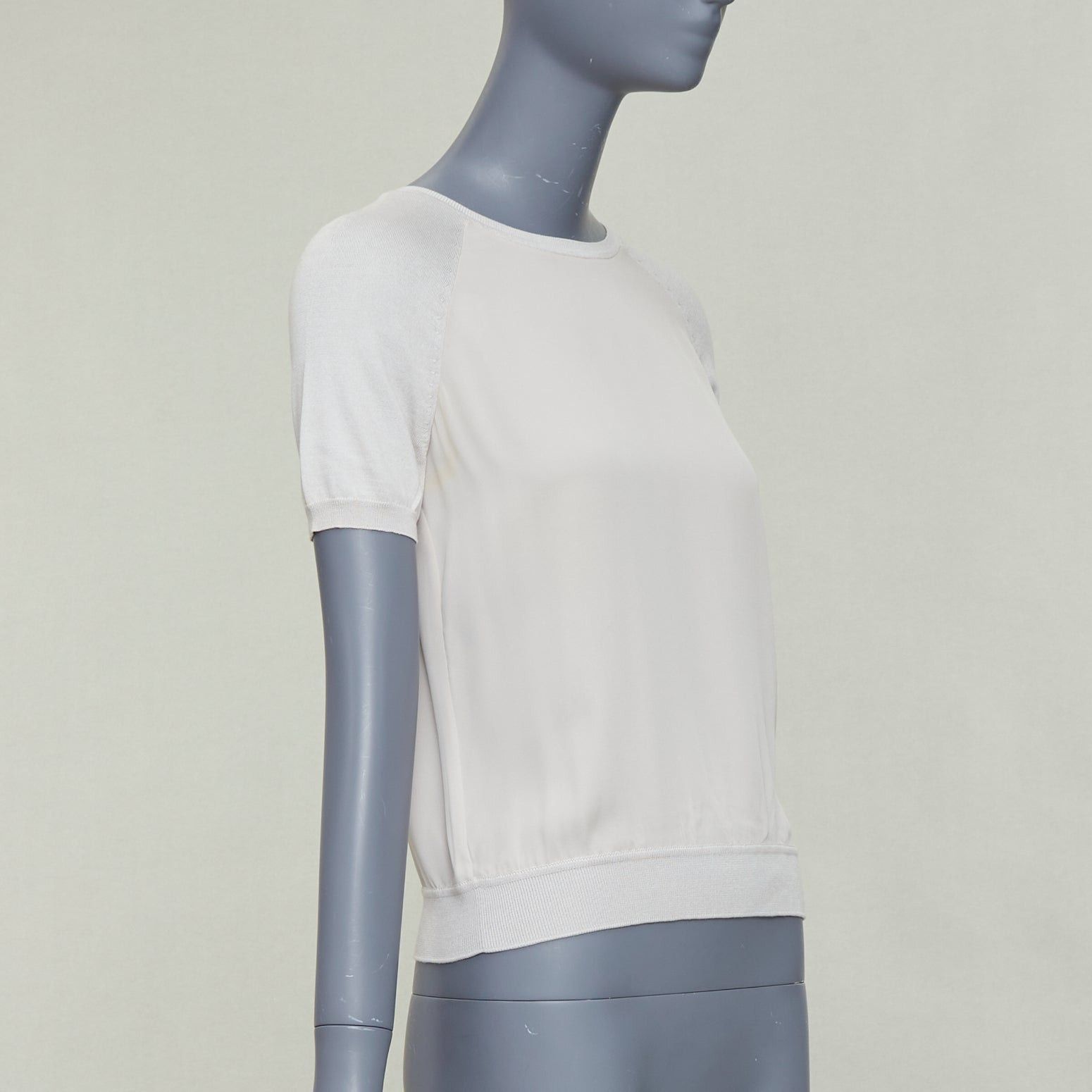 Loro Piana LORO PIANA grey silk bi fabric raglan short sleeve logo charm top IT38 XS Size XS / US 0-2 / IT 36-38 - 3 Thumbnail