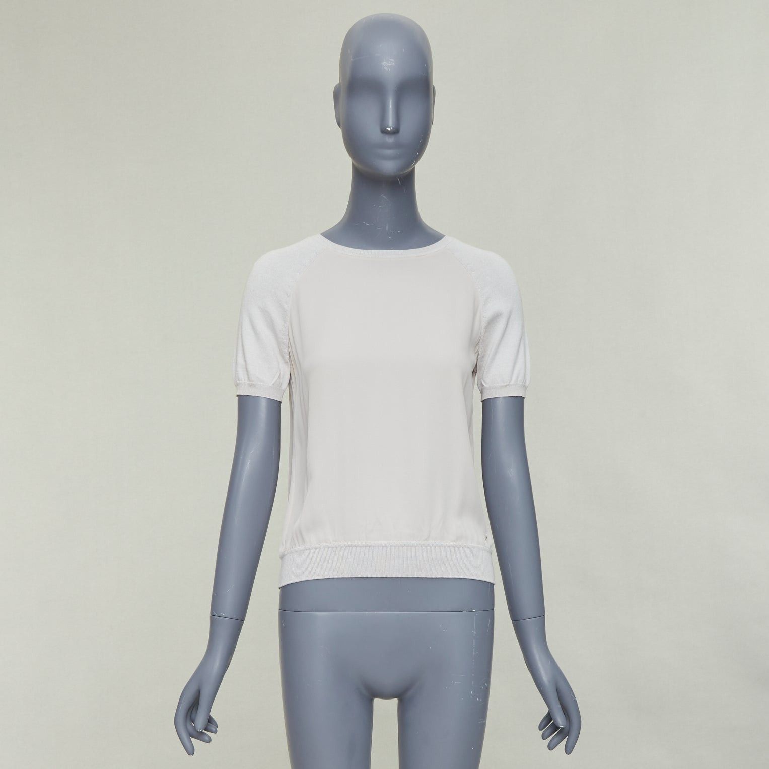 Loro Piana LORO PIANA grey silk bi fabric raglan short sleeve logo charm top IT38 XS Size XS / US 0-2 / IT 36-38 - 10 Thumbnail
