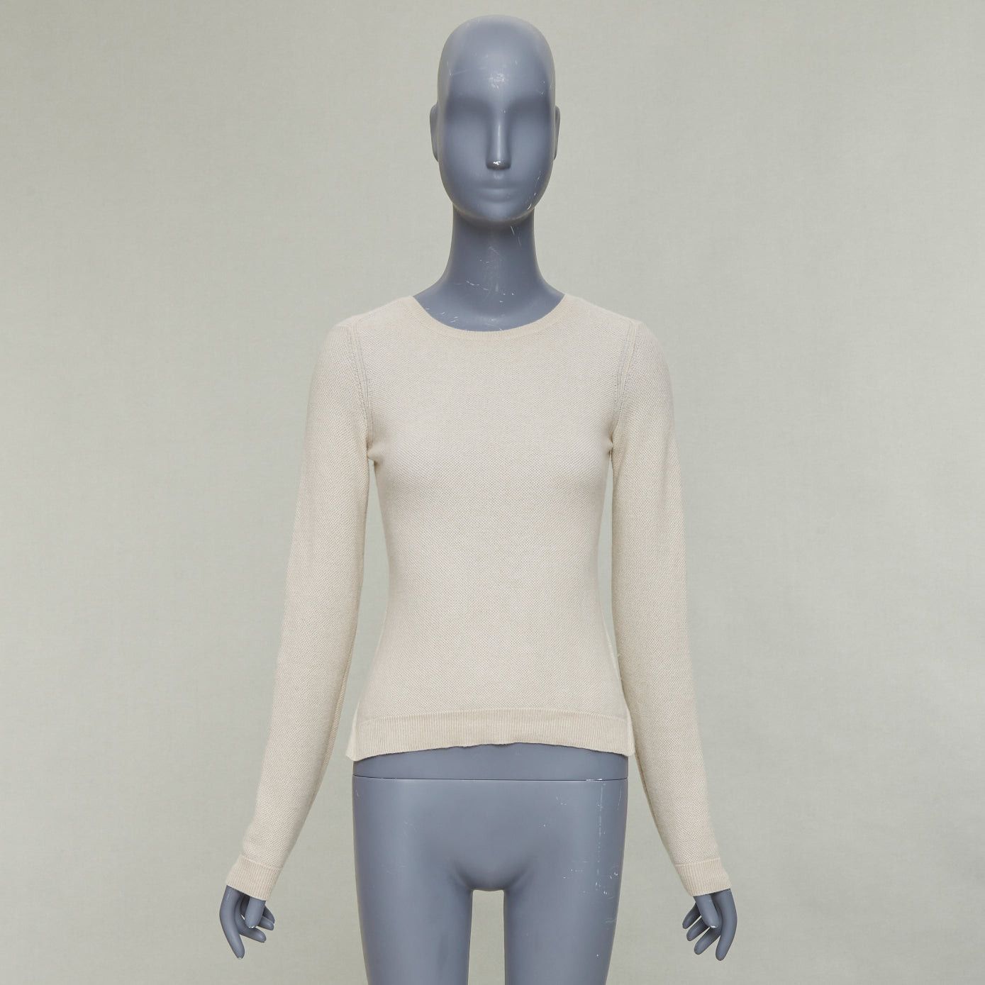 Loro Piana LORO PIANA 100% cashmere beige fine waffle knit crew neck sweater IT38 XS Size XS / US 0-2 / IT 36-38 - 9 Thumbnail