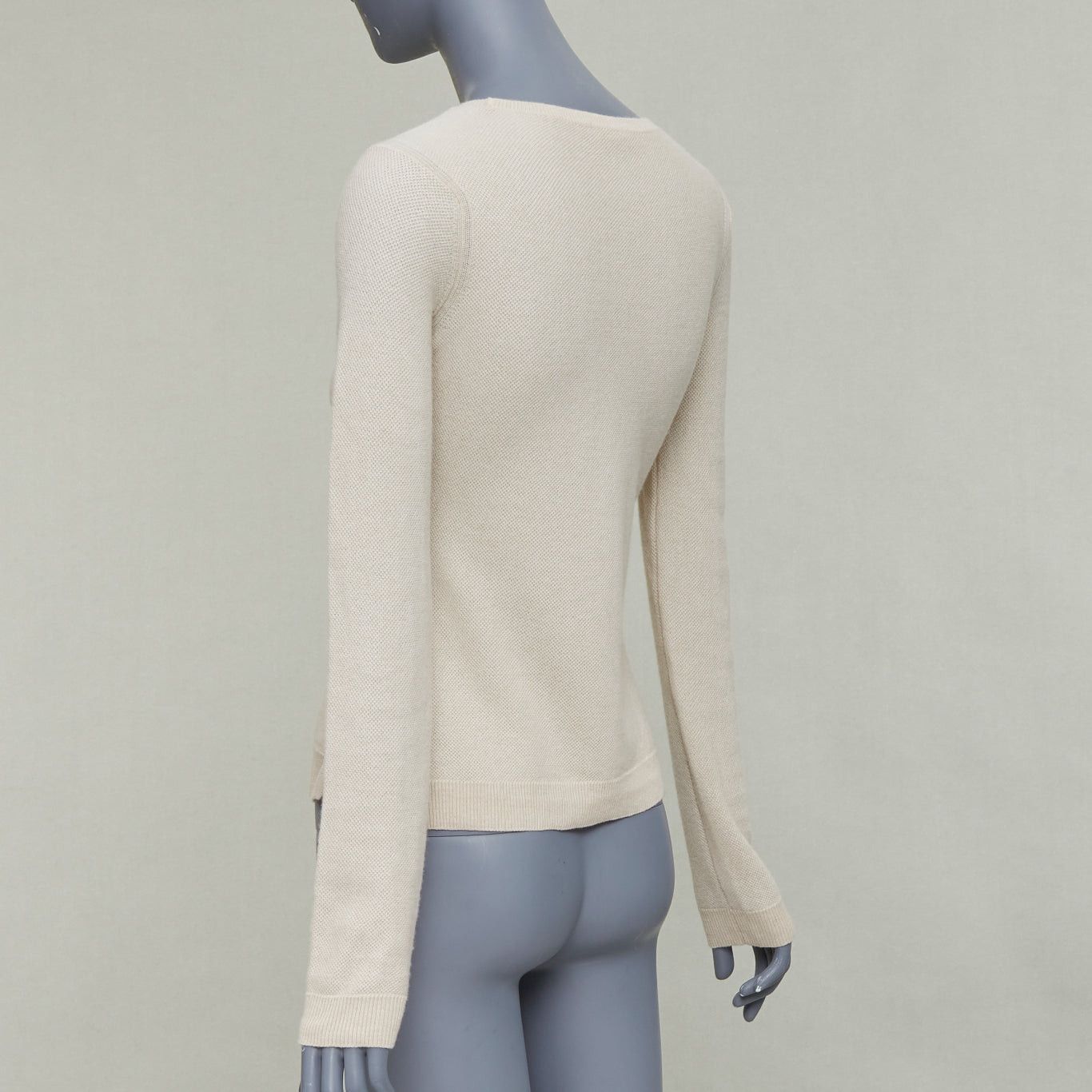 Loro Piana LORO PIANA 100% cashmere beige fine waffle knit crew neck sweater IT38 XS Size XS / US 0-2 / IT 36-38 - 6 Thumbnail