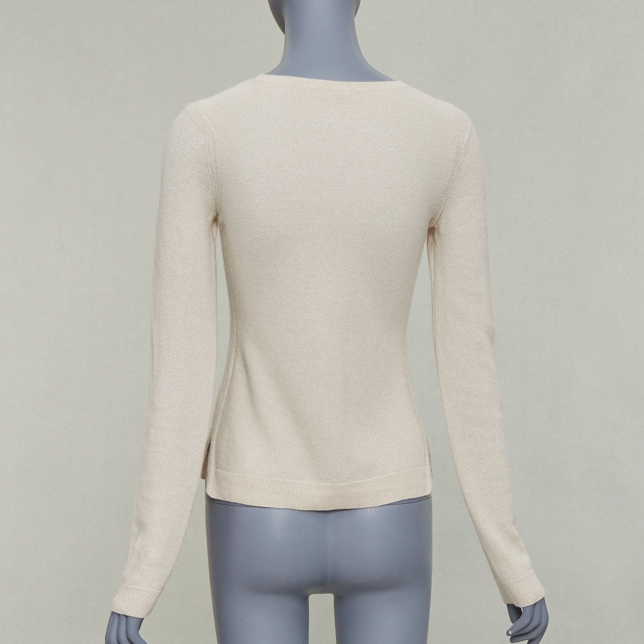 Loro Piana LORO PIANA 100% cashmere beige fine waffle knit crew neck sweater IT38 XS Size XS / US 0-2 / IT 36-38 - 5 Thumbnail