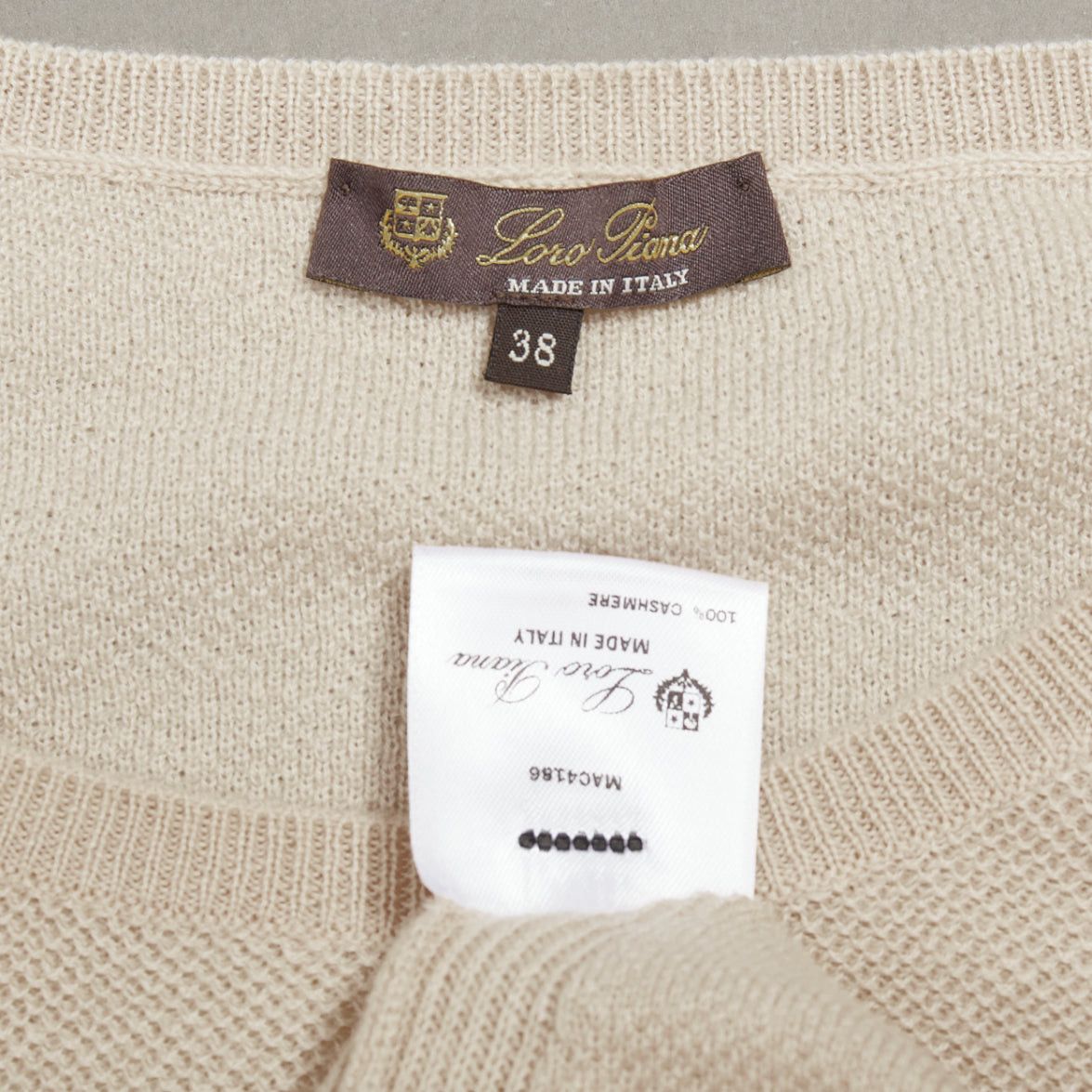 Loro Piana LORO PIANA 100% cashmere beige fine waffle knit crew neck sweater IT38 XS Size XS / US 0-2 / IT 36-38 - 8 Thumbnail