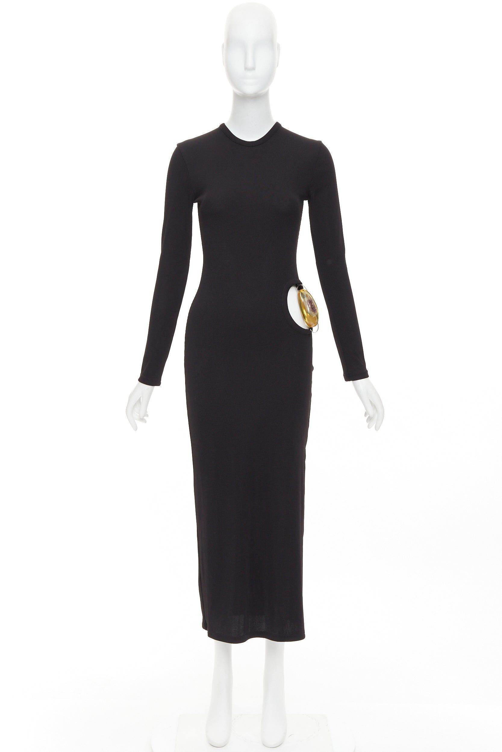 Christopher Esber CHRISTOPHER ESBER black ribbed brown acrylic crystal insert cut out body con dress UK6 XS Size XS / US 0-2 / IT 36-38 - 9 Thumbnail
