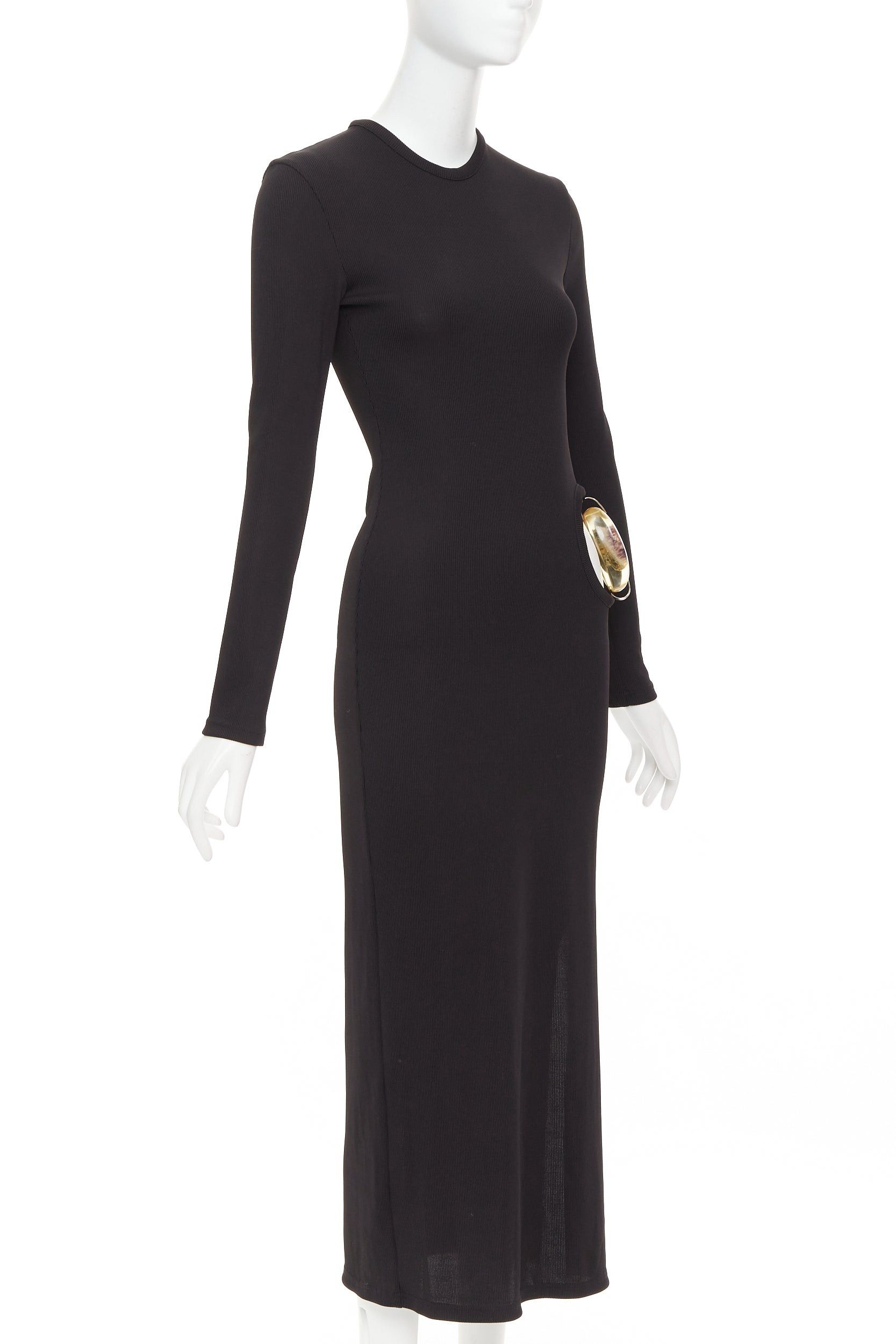 Christopher Esber CHRISTOPHER ESBER black ribbed brown acrylic crystal insert cut out body con dress UK6 XS Size XS / US 0-2 / IT 36-38 - 3 Thumbnail
