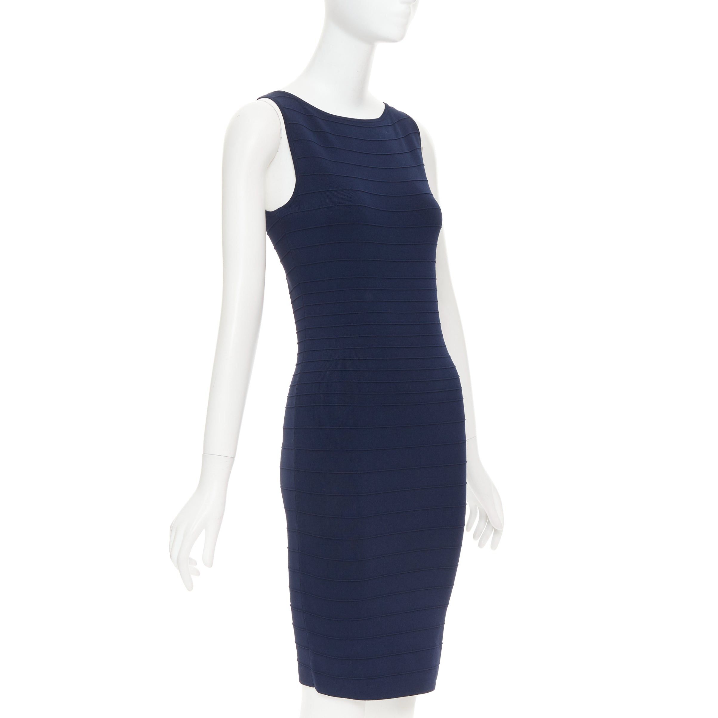 Donna Karan DONNA KARAN navy viscose blend bateau neck bandage bodycon dress S Size S / US 4 / IT 40 - 3 Thumbnail