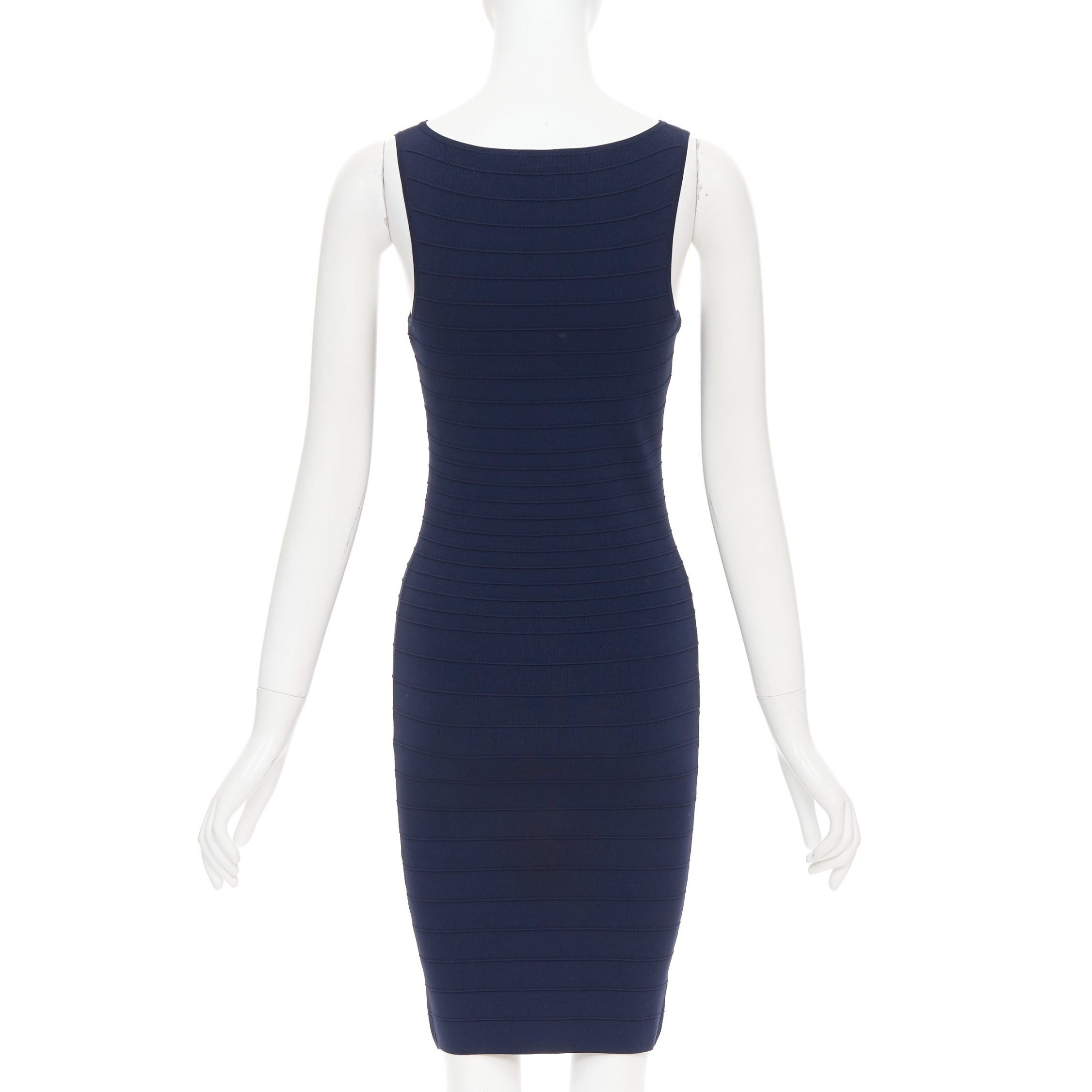 Donna Karan DONNA KARAN navy viscose blend bateau neck bandage bodycon dress S Size S / US 4 / IT 40 - 5 Thumbnail