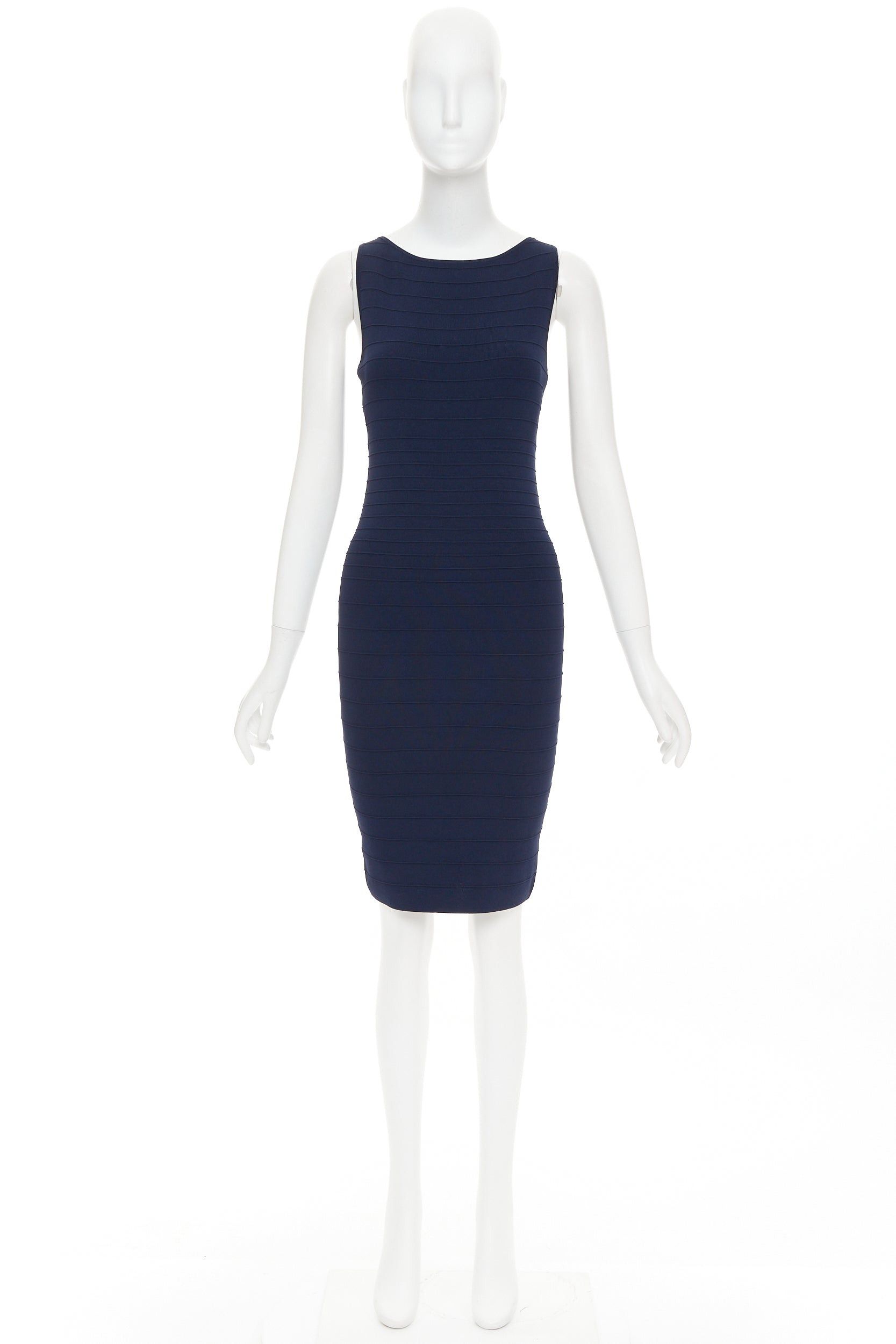 Donna Karan DONNA KARAN navy viscose blend bateau neck bandage bodycon dress S Size S / US 4 / IT 40 - 9 Thumbnail