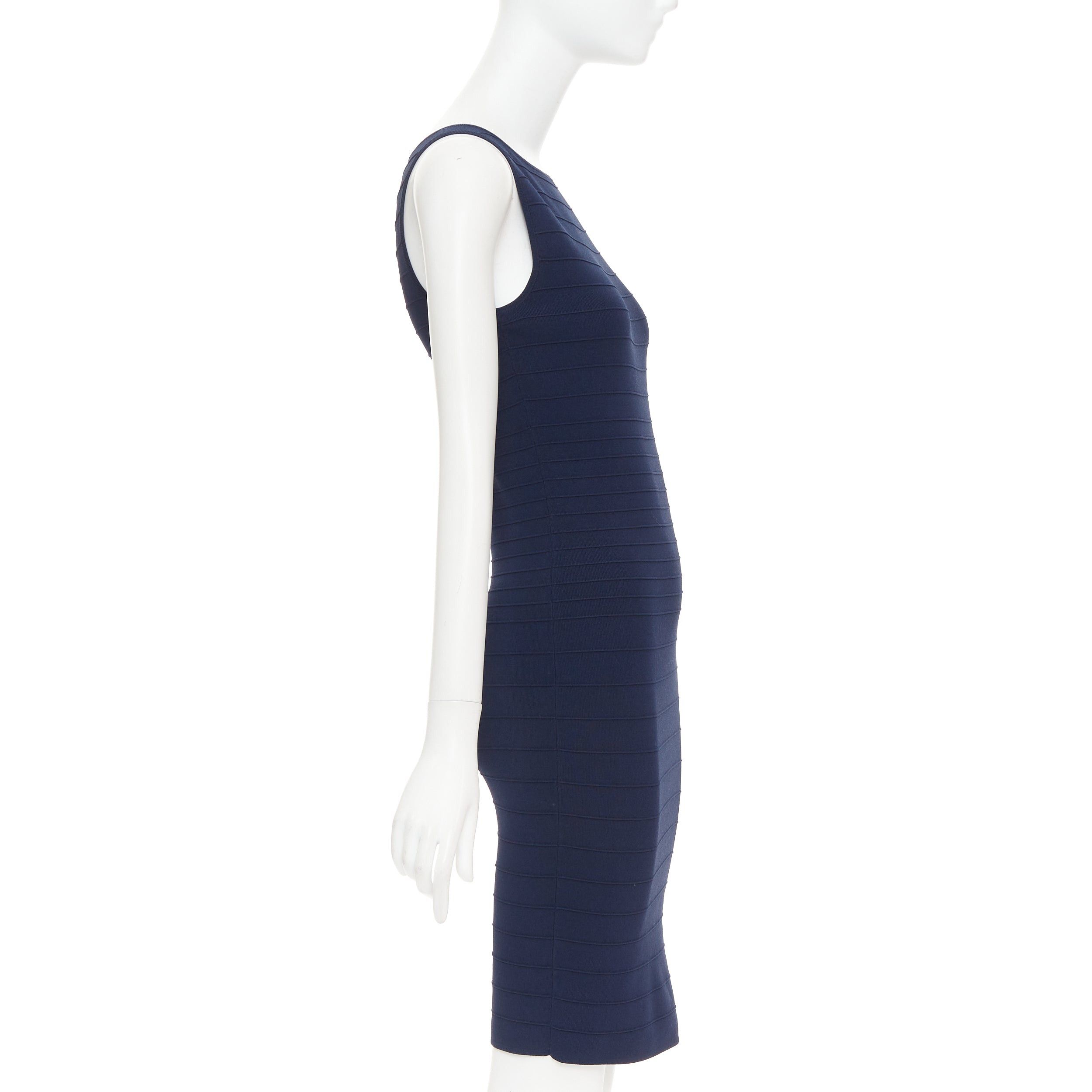 Donna Karan DONNA KARAN navy viscose blend bateau neck bandage bodycon dress S Size S / US 4 / IT 40 - 4 Thumbnail