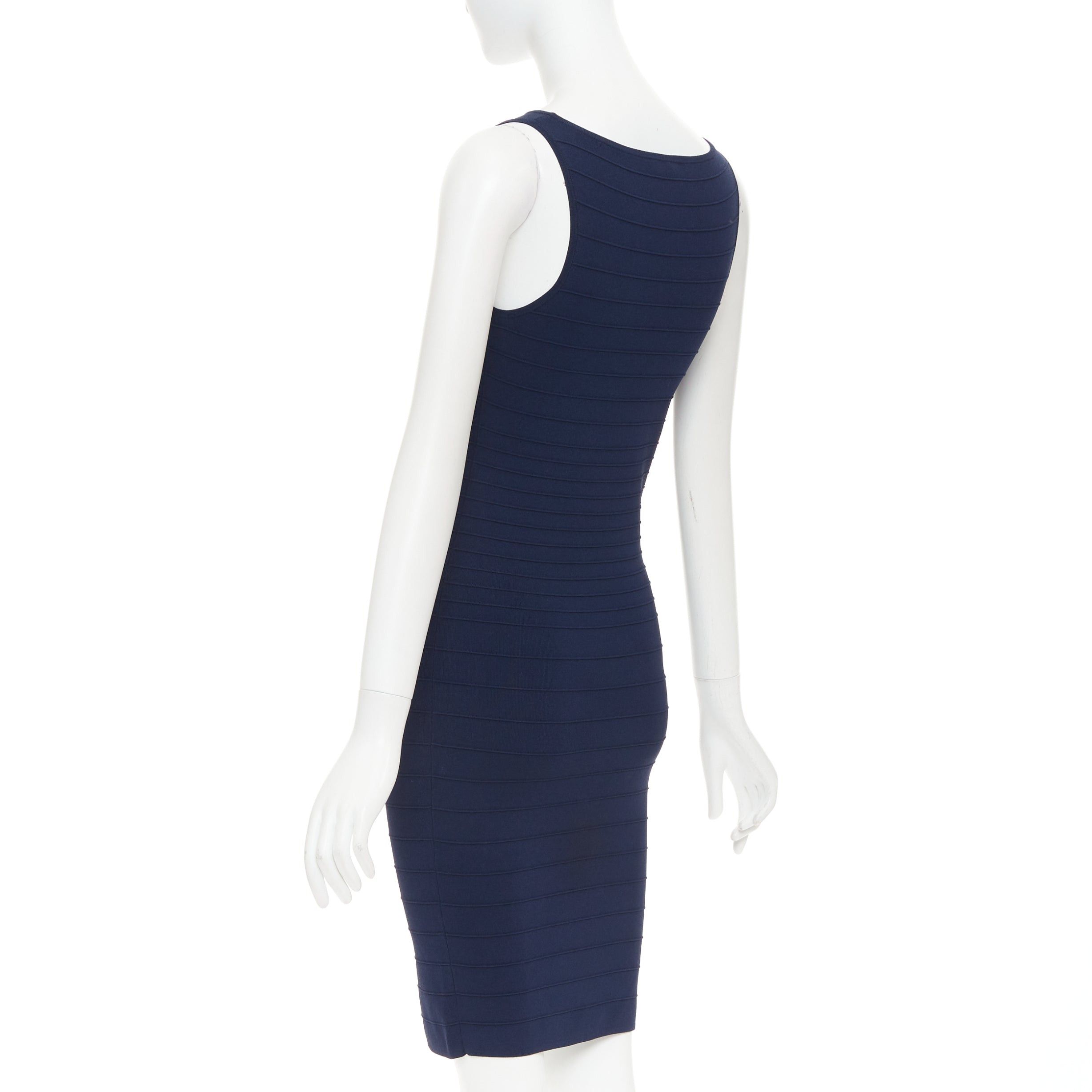 Donna Karan DONNA KARAN navy viscose blend bateau neck bandage bodycon dress S Size S / US 4 / IT 40 - 6 Thumbnail