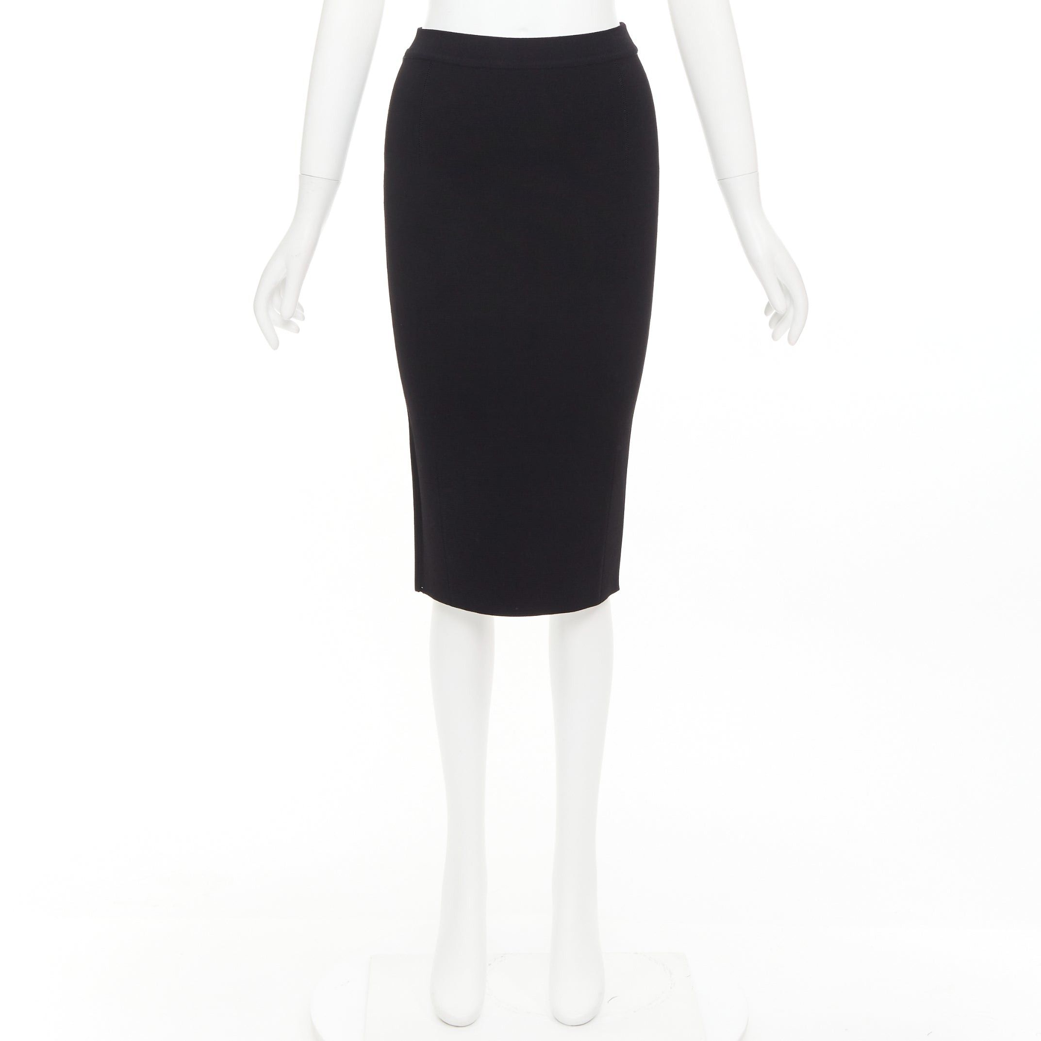 Oscar De La Renta OSCAR DE LA RENTA P16 black lattice cut out side high waisted knitted pencil skirt XS Size 27" / US 4 / IT 40 - 9 Thumbnail