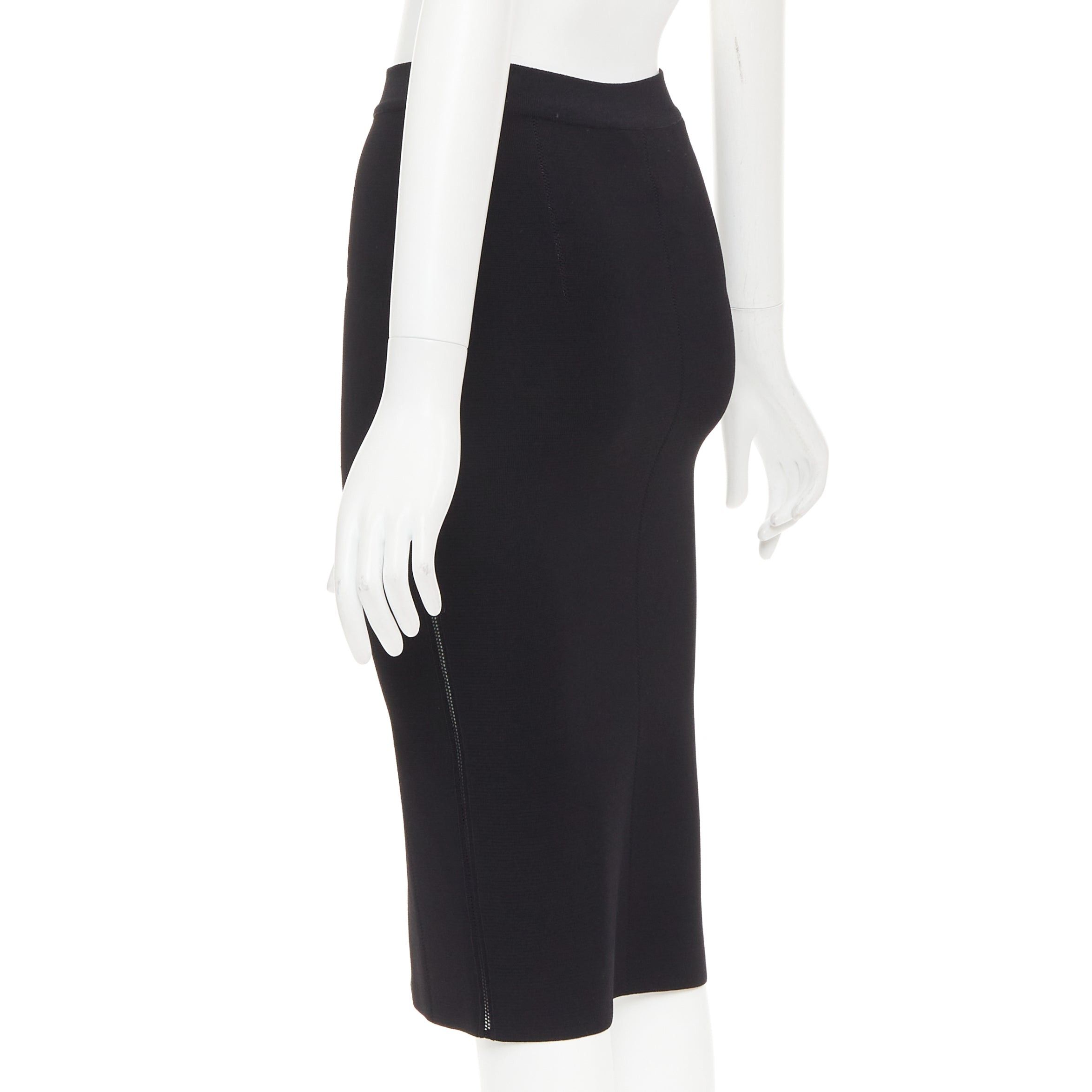 Oscar De La Renta OSCAR DE LA RENTA P16 black lattice cut out side high waisted knitted pencil skirt XS Size 27" / US 4 / IT 40 - 6 Thumbnail