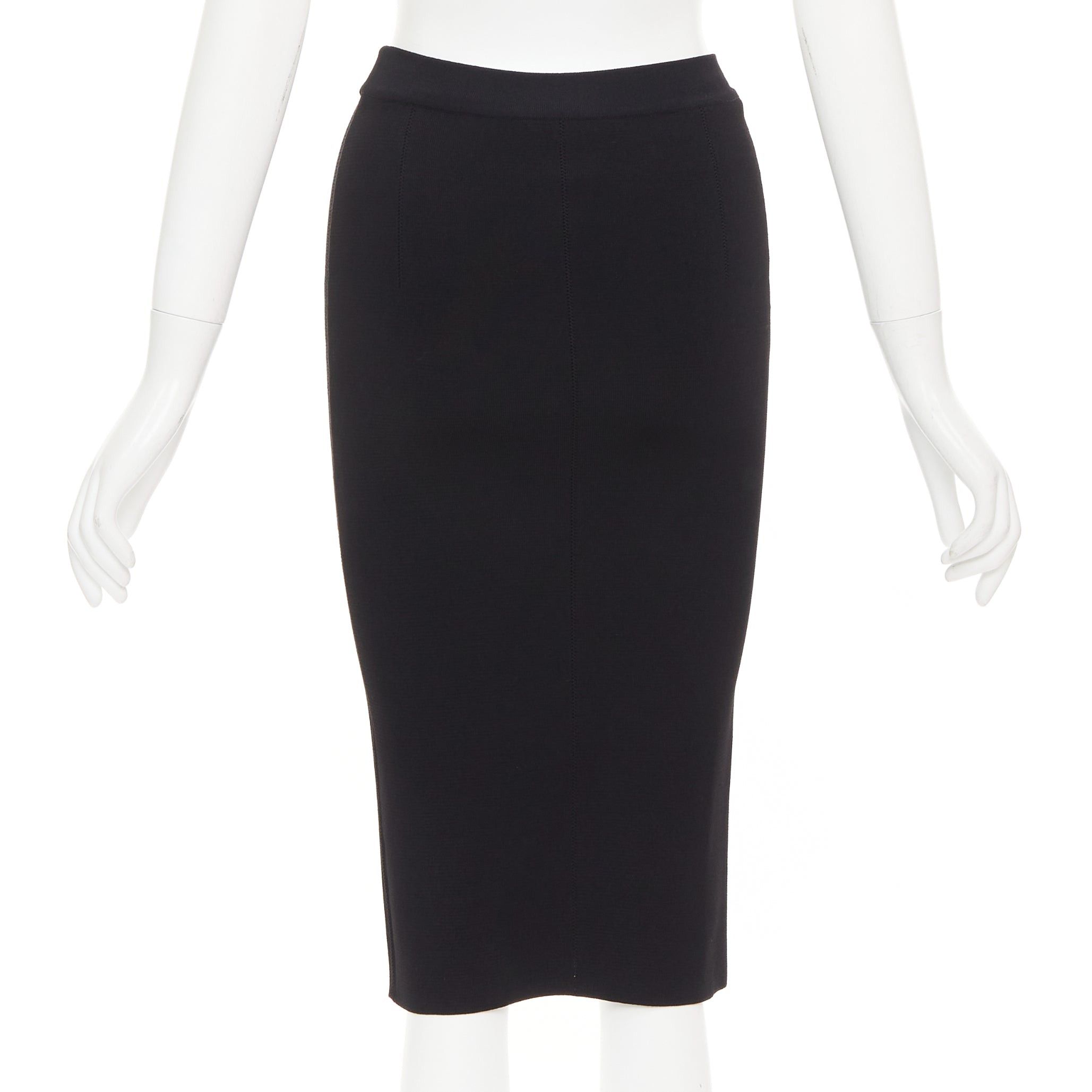 Oscar De La Renta OSCAR DE LA RENTA P16 black lattice cut out side high waisted knitted pencil skirt XS Size 27" / US 4 / IT 40 - 5 Thumbnail