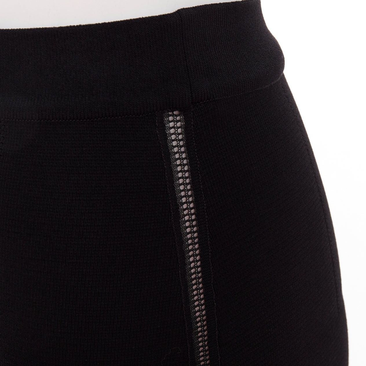 Oscar De La Renta OSCAR DE LA RENTA P16 black lattice cut out side high waisted knitted pencil skirt XS Size 27" / US 4 / IT 40 - 2 Thumbnail