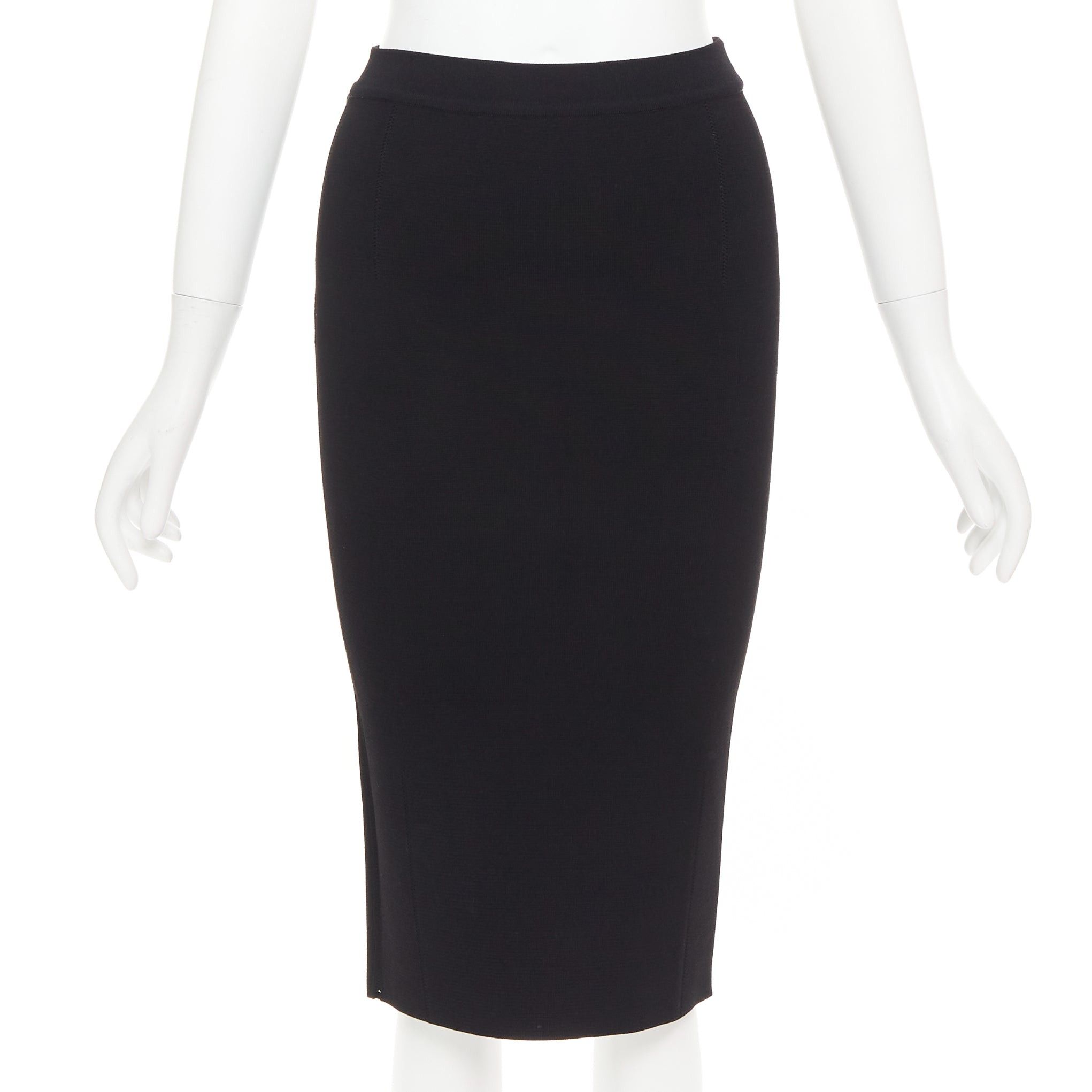 Oscar De La Renta OSCAR DE LA RENTA P16 black lattice cut out side high waisted knitted pencil skirt XS Size 27" / US 4 / IT 40 - 3 Thumbnail