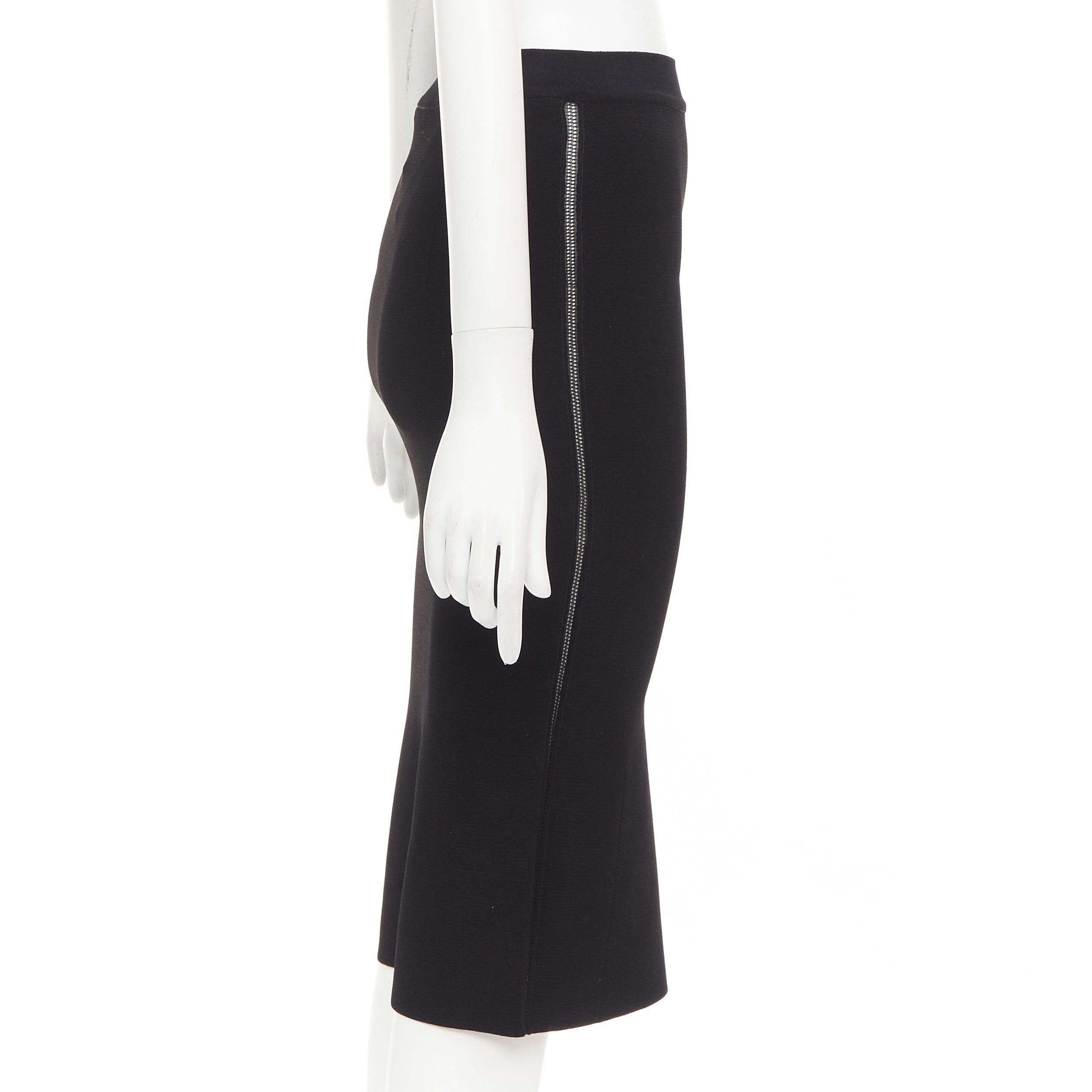 Oscar De La Renta OSCAR DE LA RENTA P16 black lattice cut out side high waisted knitted pencil skirt XS Size 27" / US 4 / IT 40 - 4 Thumbnail
