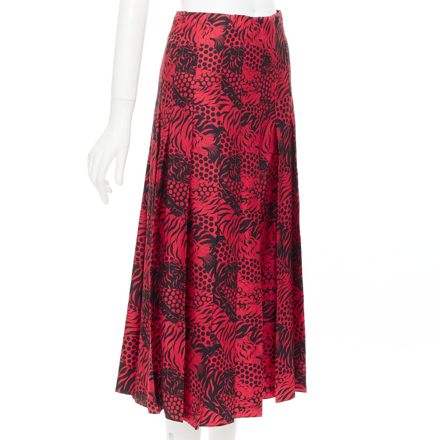 Gucci GUCCI 2018 Michele black red 100% silk tiger print pleated midi skirt IT38 XS Size 26" / US 2 / IT 38 - 3 Thumbnail