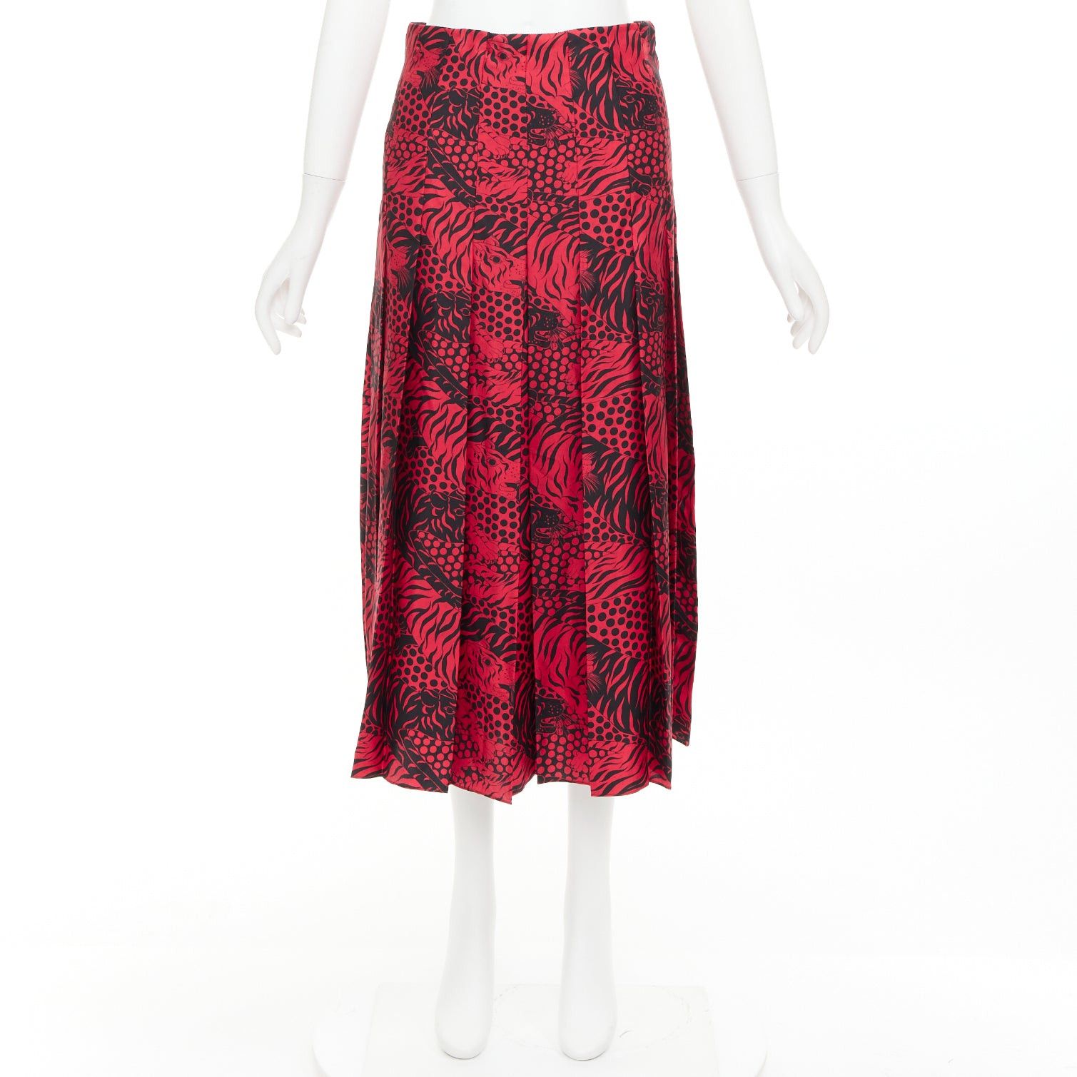 Gucci GUCCI 2018 Michele black red 100% silk tiger print pleated midi skirt IT38 XS Size 26" / US 2 / IT 38 - 9 Thumbnail