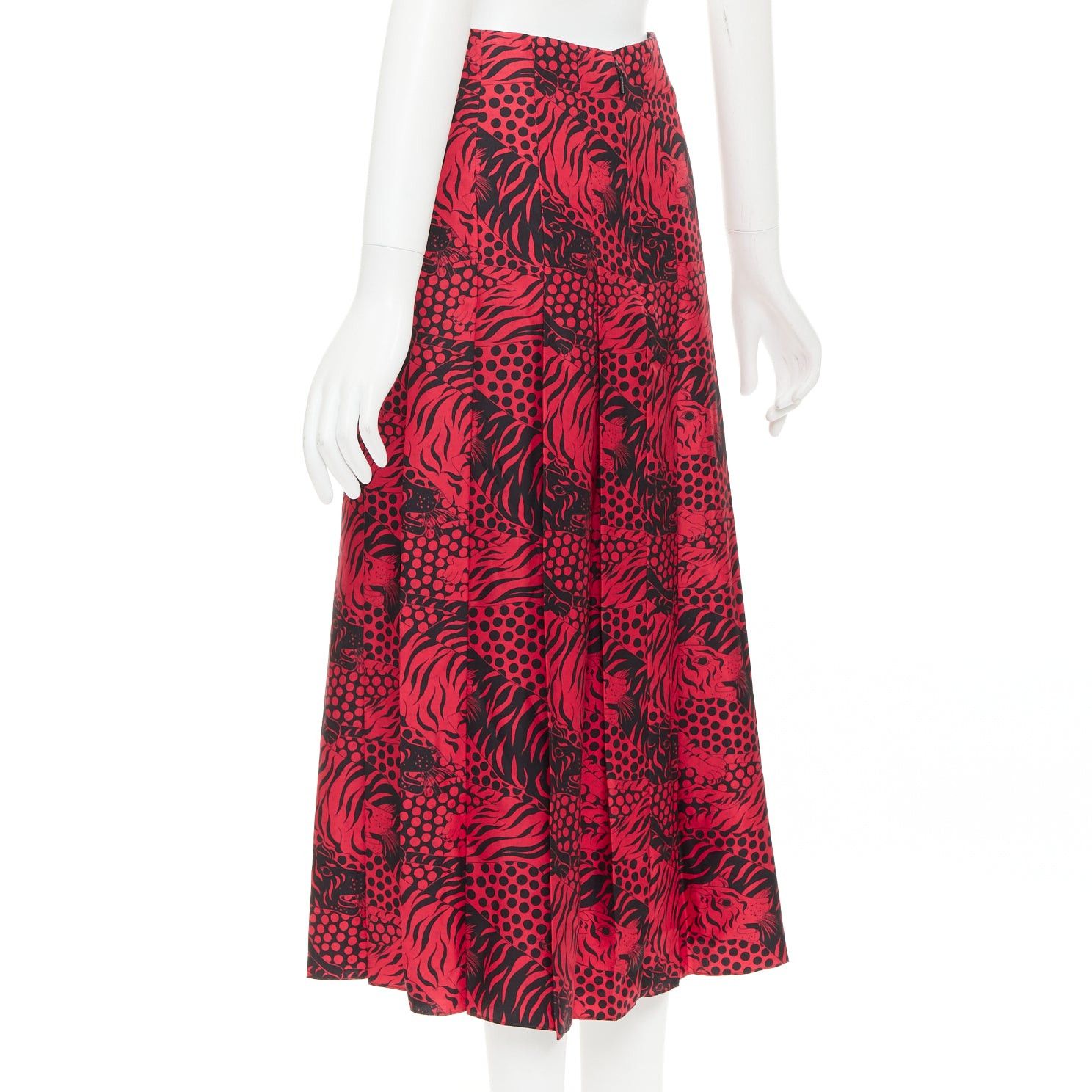 Gucci GUCCI 2018 Michele black red 100% silk tiger print pleated midi skirt IT38 XS Size 26" / US 2 / IT 38 - 6 Thumbnail