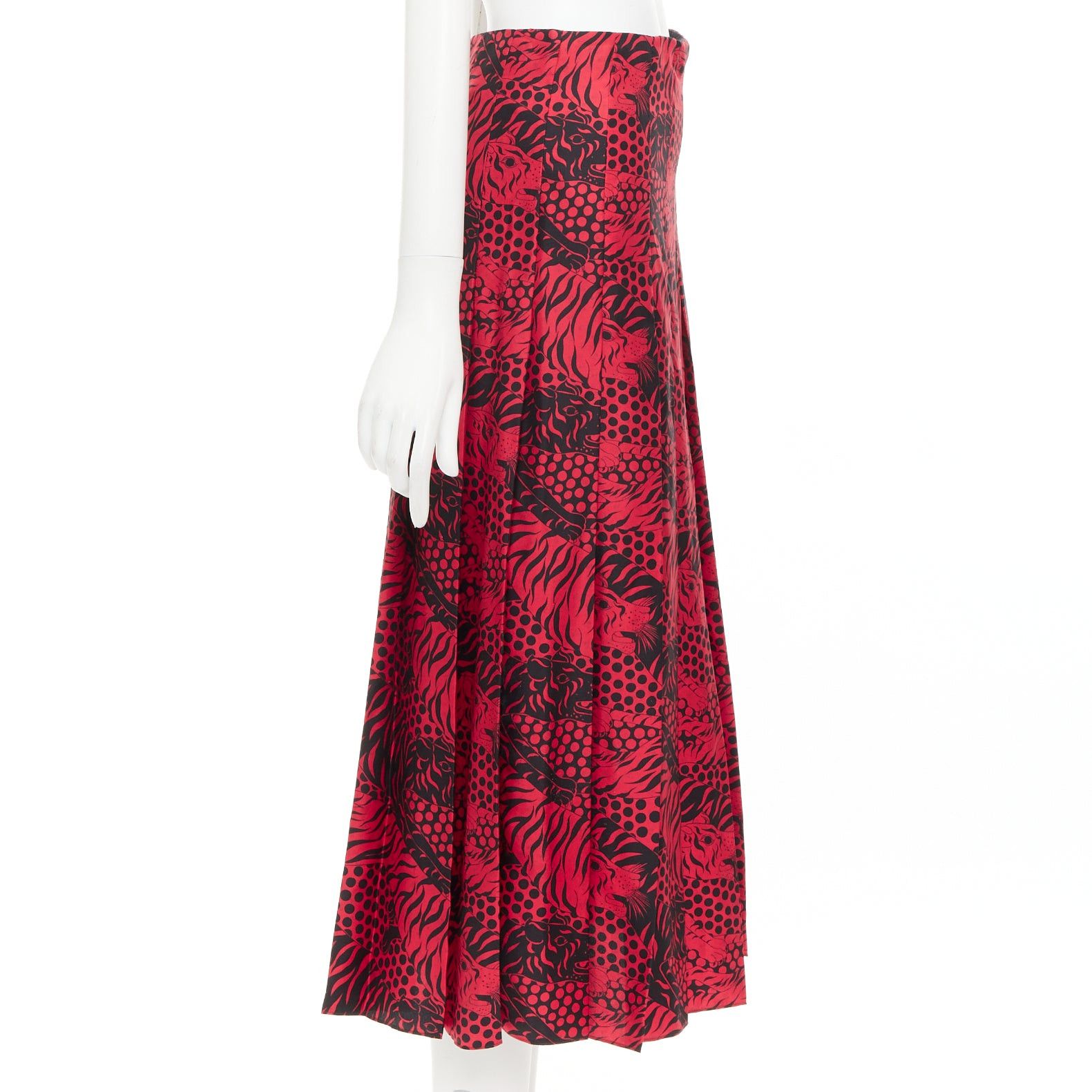 Gucci GUCCI 2018 Michele black red 100% silk tiger print pleated midi skirt IT38 XS Size 26" / US 2 / IT 38 - 4 Thumbnail
