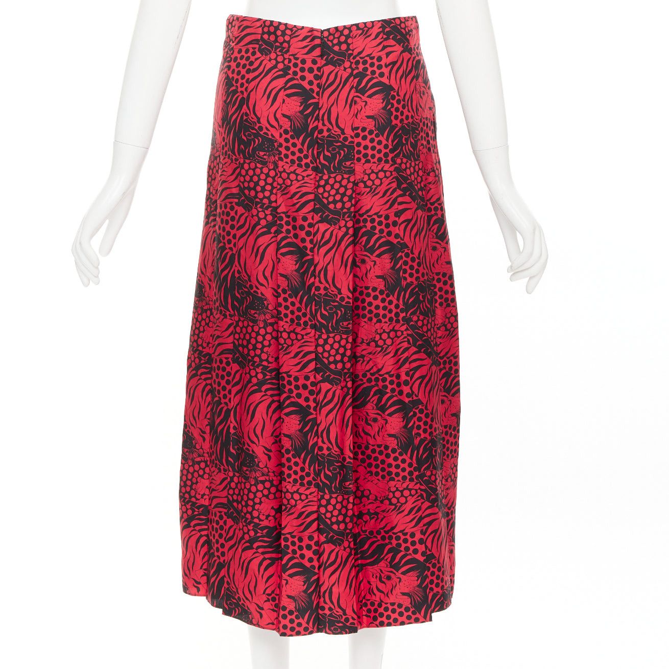 Gucci GUCCI 2018 Michele black red 100% silk tiger print pleated midi skirt IT38 XS Size 26" / US 2 / IT 38 - 5 Thumbnail