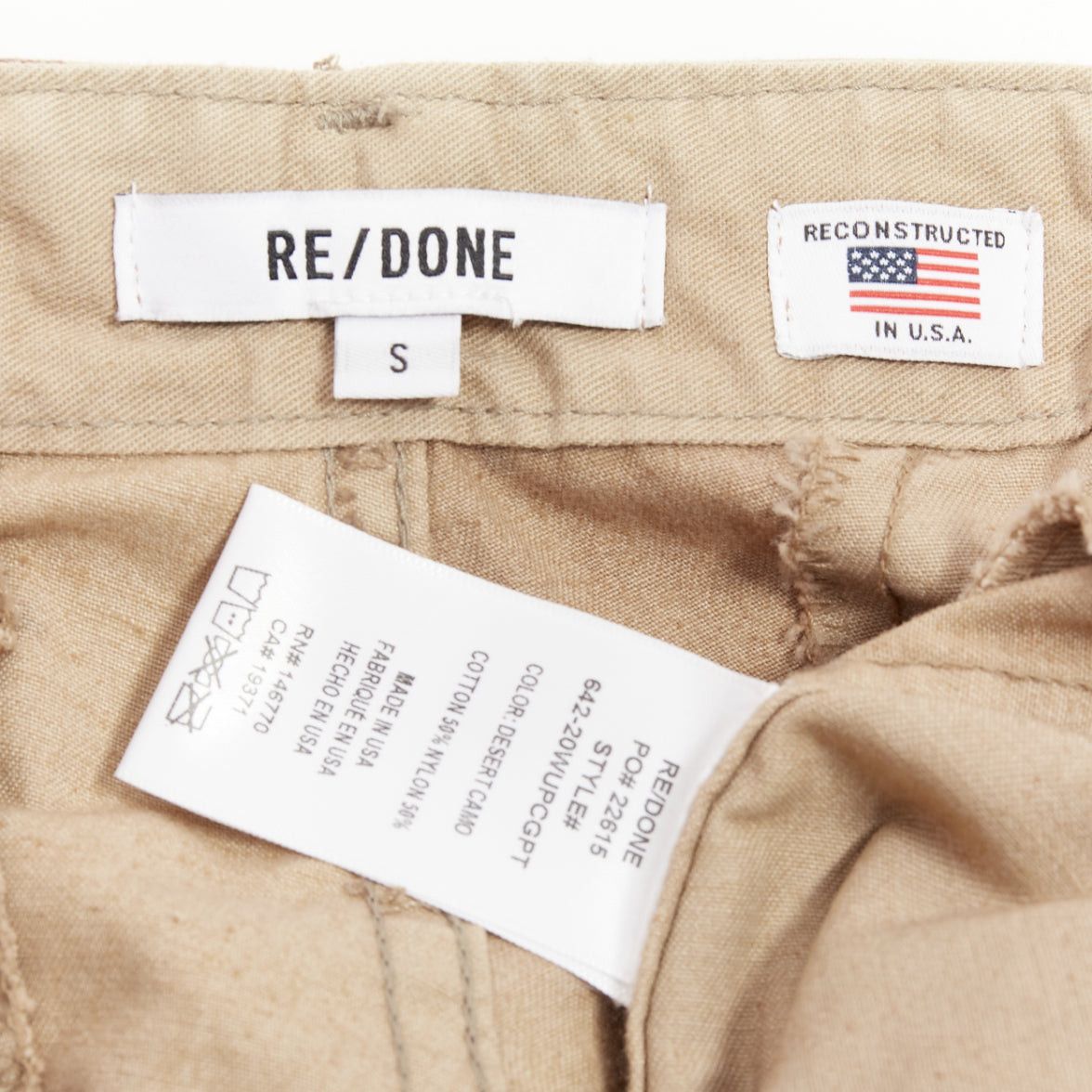 RE/DONE REDONE Desert Camo beige brown cotton blend camouflage cargo cropped pants S Size 27" / US 4 / IT 40 - 8 Thumbnail