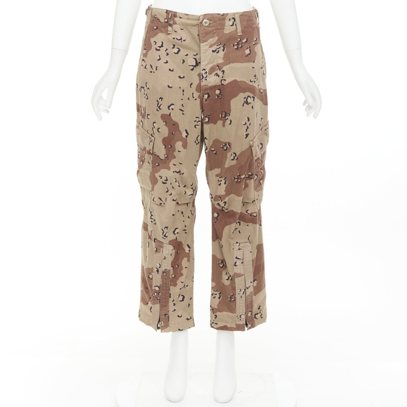 RE/DONE REDONE Desert Camo beige brown cotton blend camouflage cargo cropped pants S Size 27" / US 4 / IT 40 - 9 Thumbnail