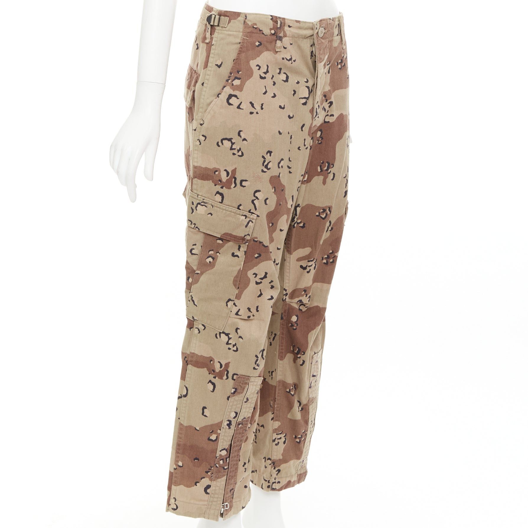 RE/DONE REDONE Desert Camo beige brown cotton blend camouflage cargo cropped pants S Size 27" / US 4 / IT 40 - 3 Thumbnail