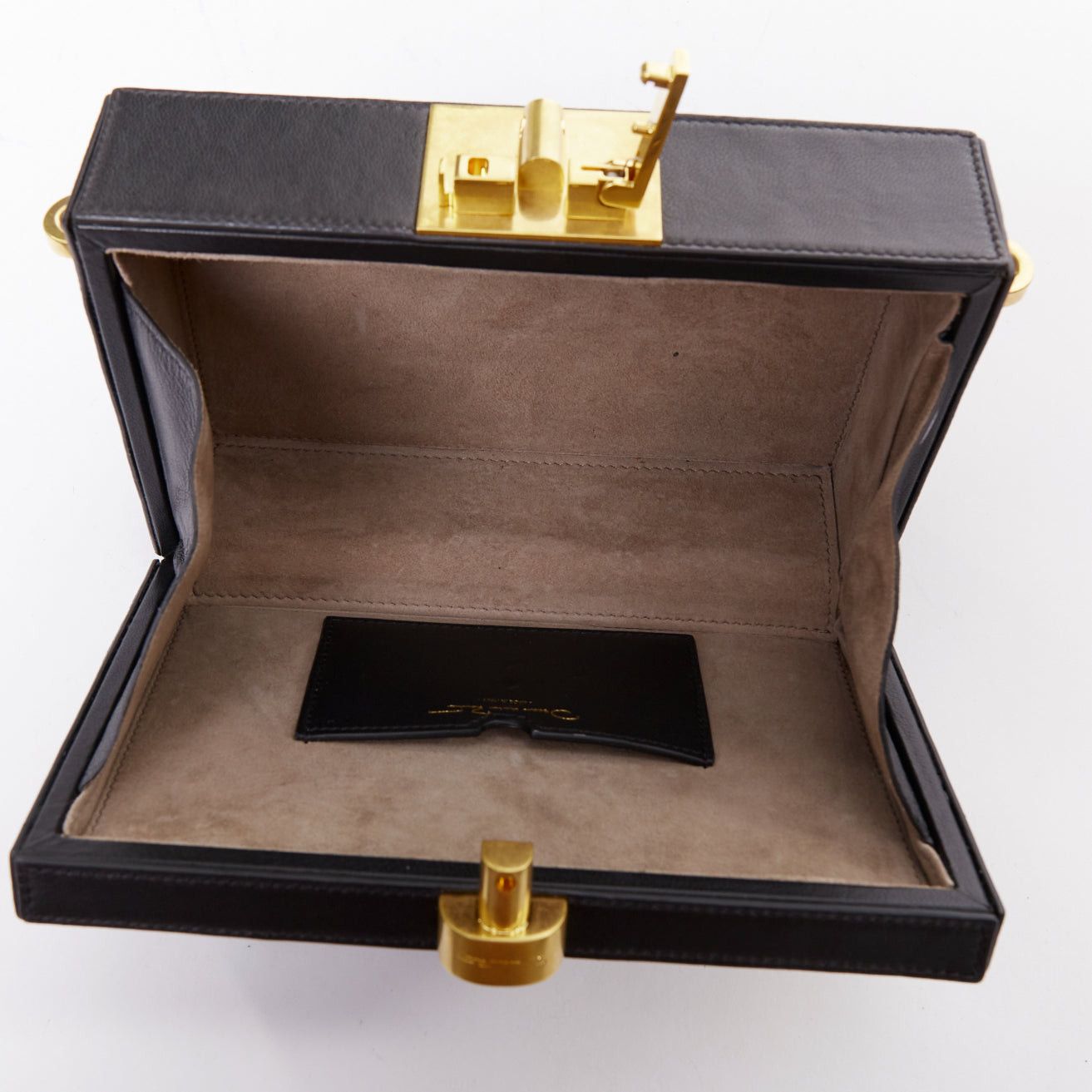 Oscar De La Renta OSCAR DE LA RENTA Alibi Minaudiere black leather gold hardware box clutch Size ONE SIZE - 10 Thumbnail