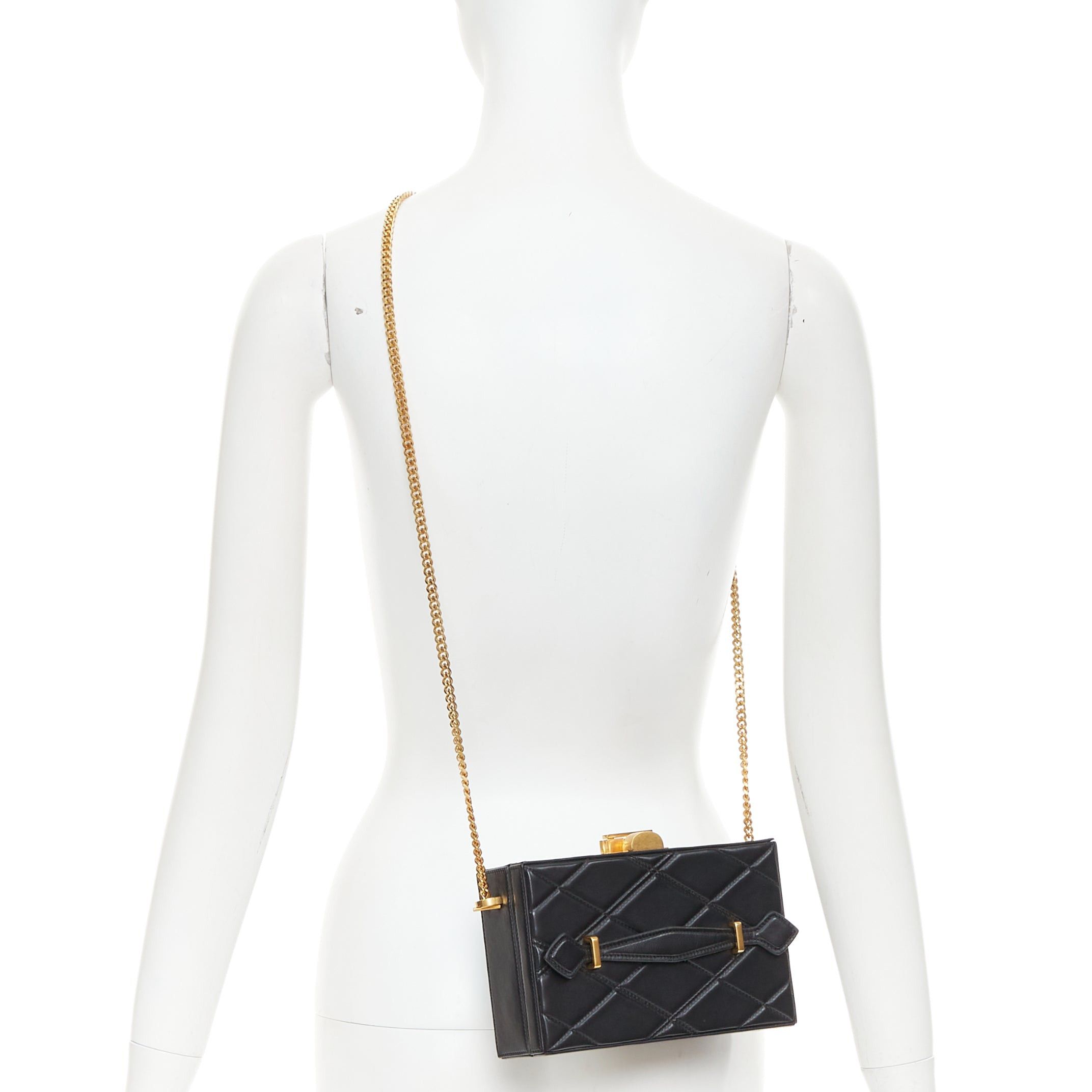 Oscar De La Renta OSCAR DE LA RENTA Alibi Minaudiere black leather gold hardware box clutch Size ONE SIZE - 2 Thumbnail