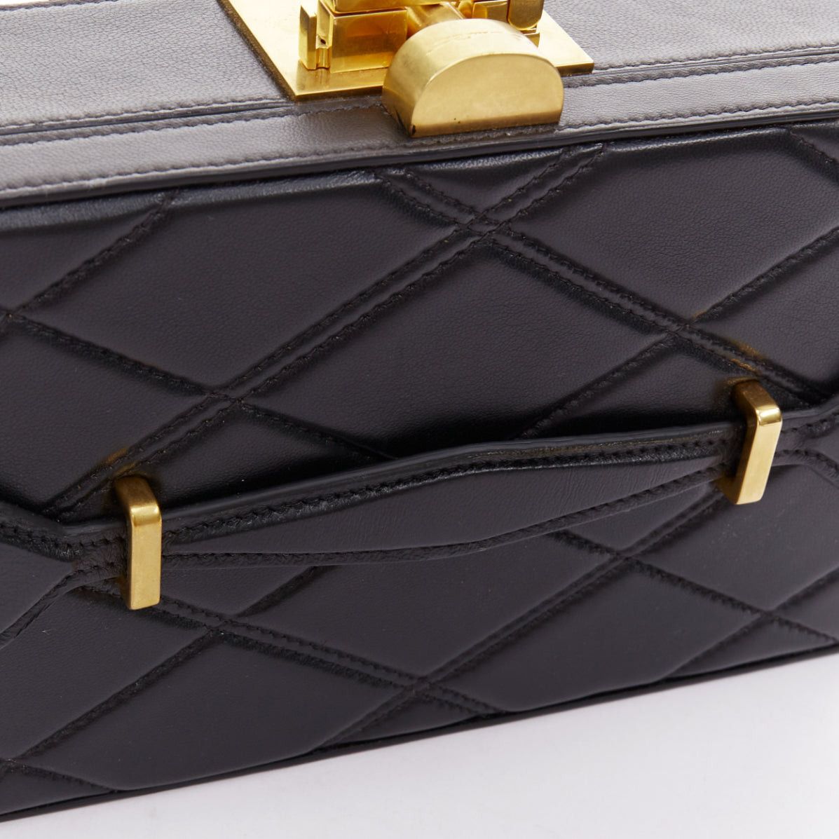 Oscar De La Renta OSCAR DE LA RENTA Alibi Minaudiere black leather gold hardware box clutch Size ONE SIZE - 8 Thumbnail