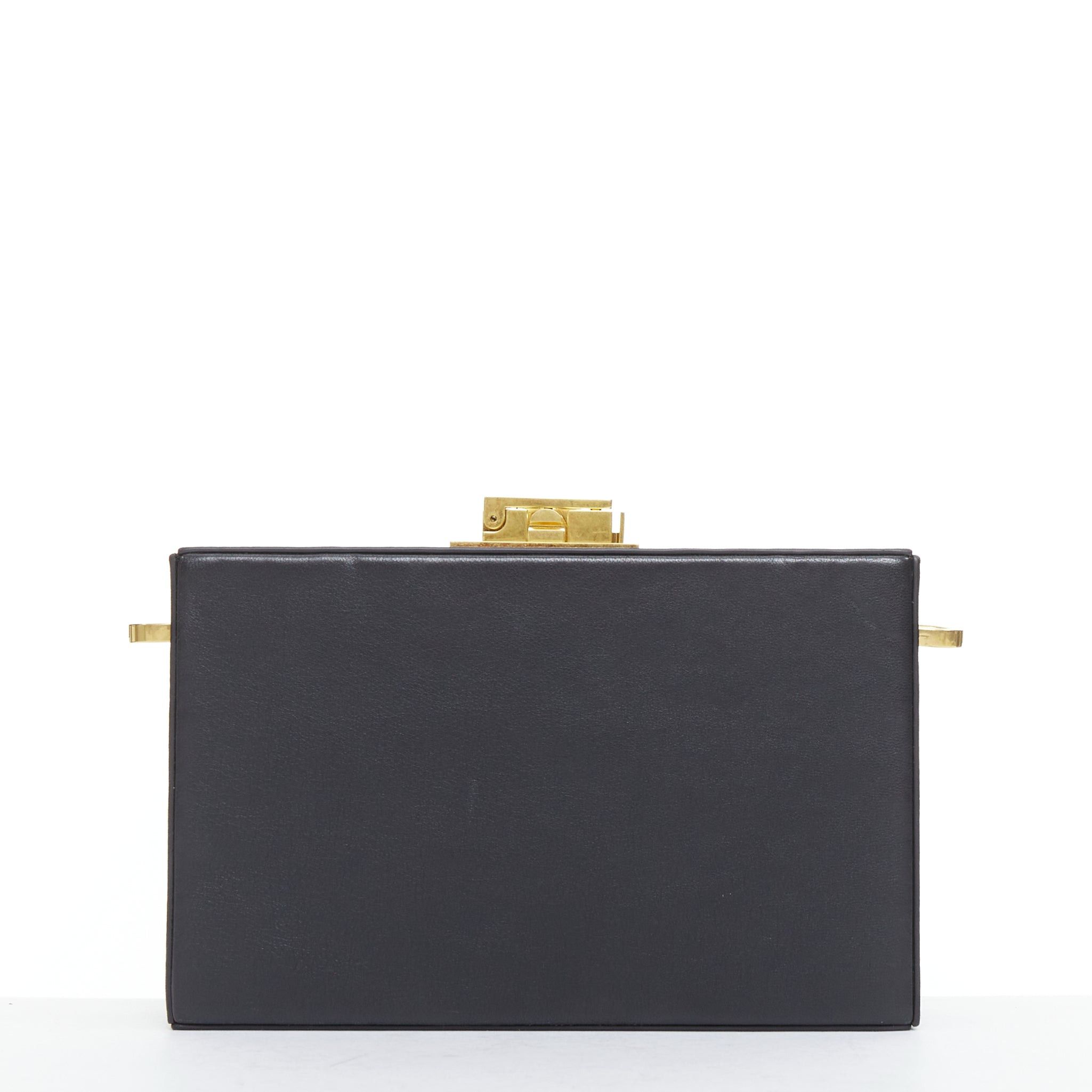 Oscar De La Renta OSCAR DE LA RENTA Alibi Minaudiere black leather gold hardware box clutch Size ONE SIZE - 5 Thumbnail