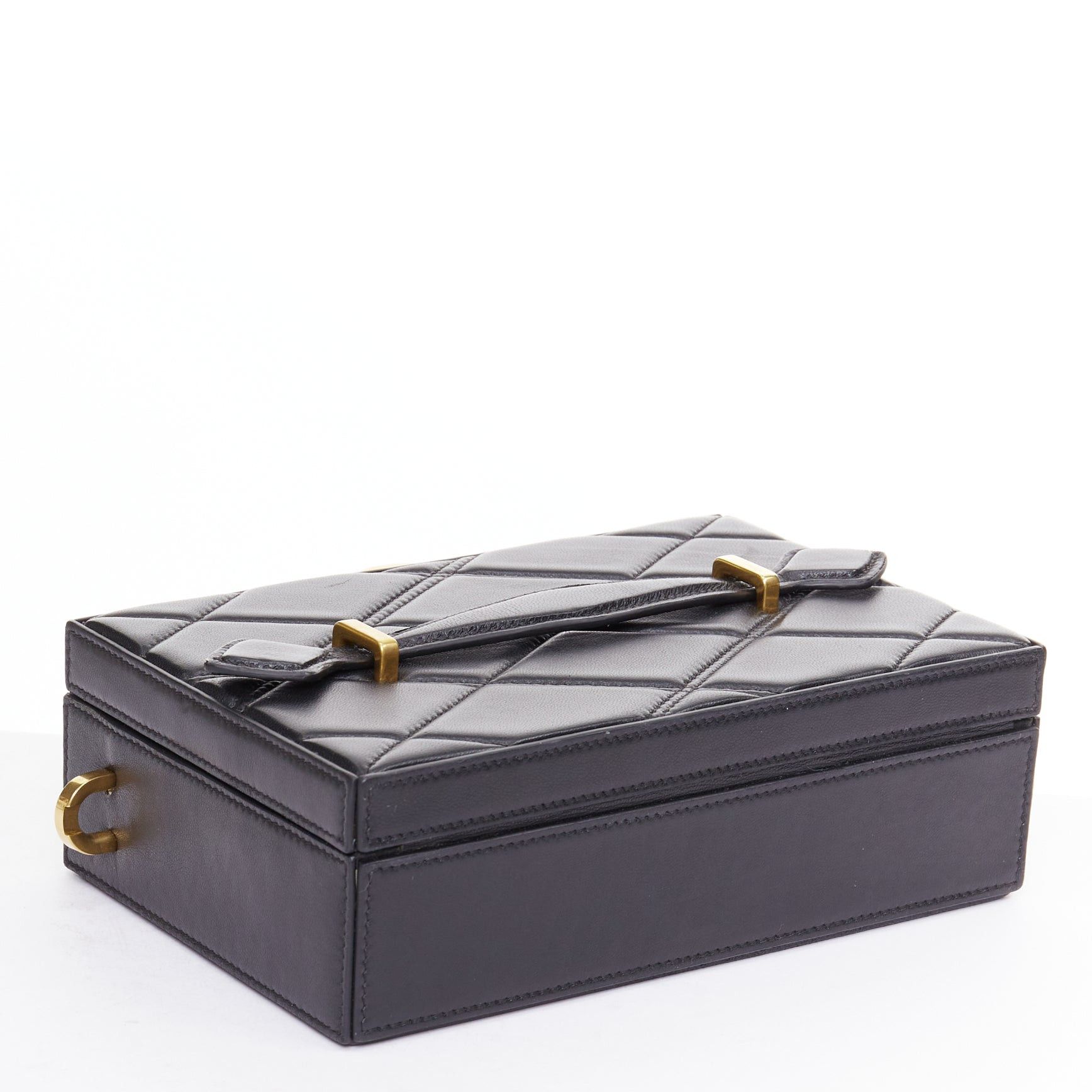 Oscar De La Renta OSCAR DE LA RENTA Alibi Minaudiere black leather gold hardware box clutch Size ONE SIZE - 6 Thumbnail
