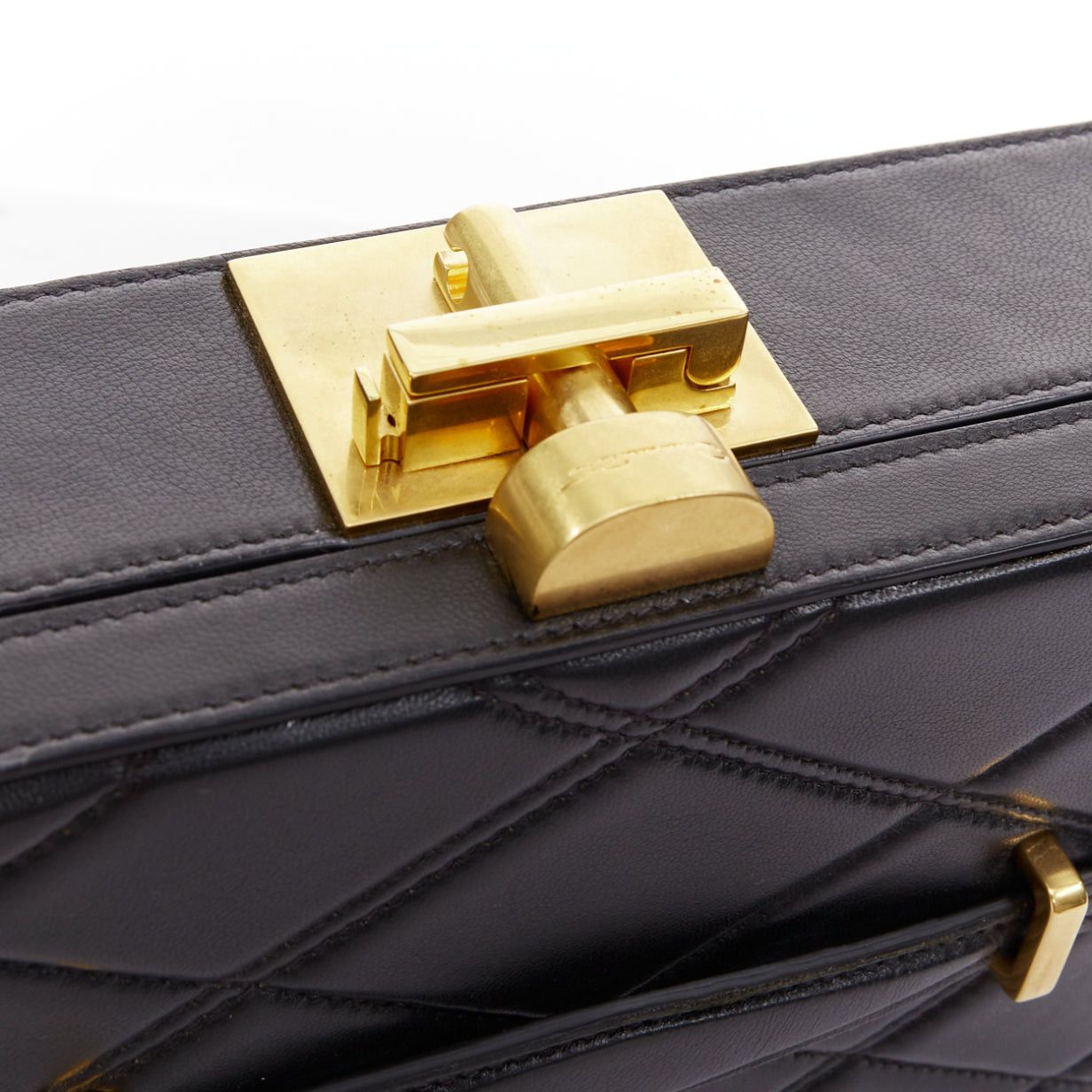 Oscar De La Renta OSCAR DE LA RENTA Alibi Minaudiere black leather gold hardware box clutch Size ONE SIZE - 7 Thumbnail
