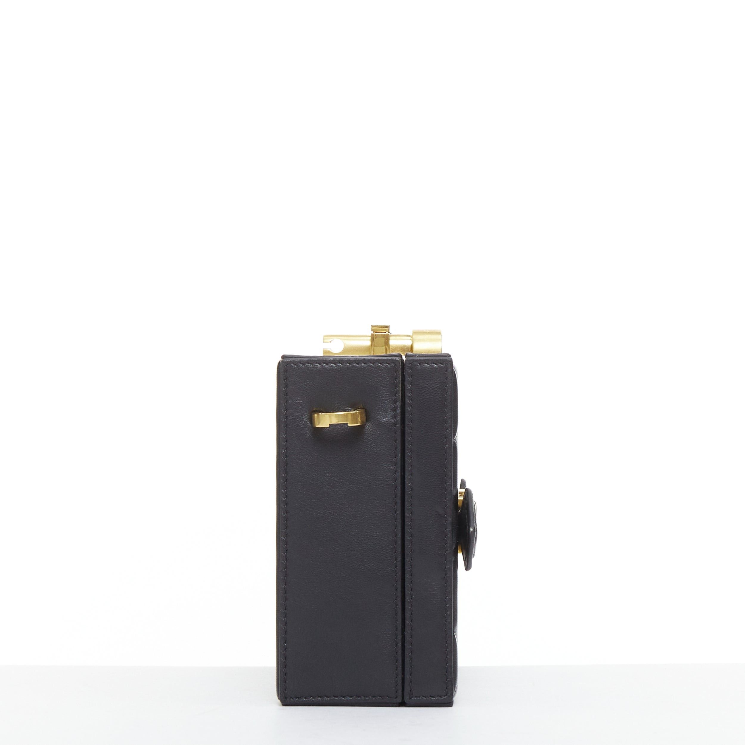 Oscar De La Renta OSCAR DE LA RENTA Alibi Minaudiere black leather gold hardware box clutch Size ONE SIZE - 4 Thumbnail